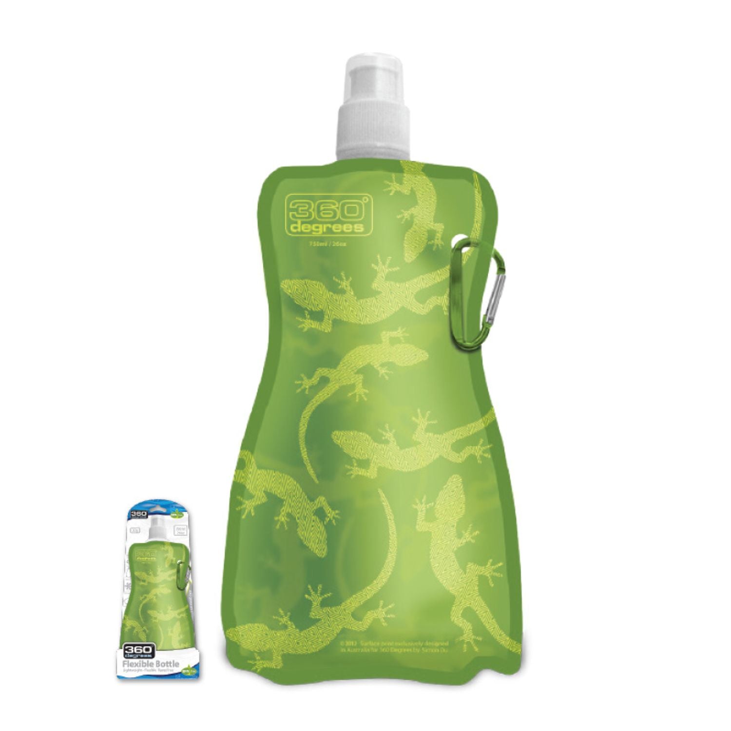 360 Degrees Flexible Drink Bottle 750ML (Gecko On Green)