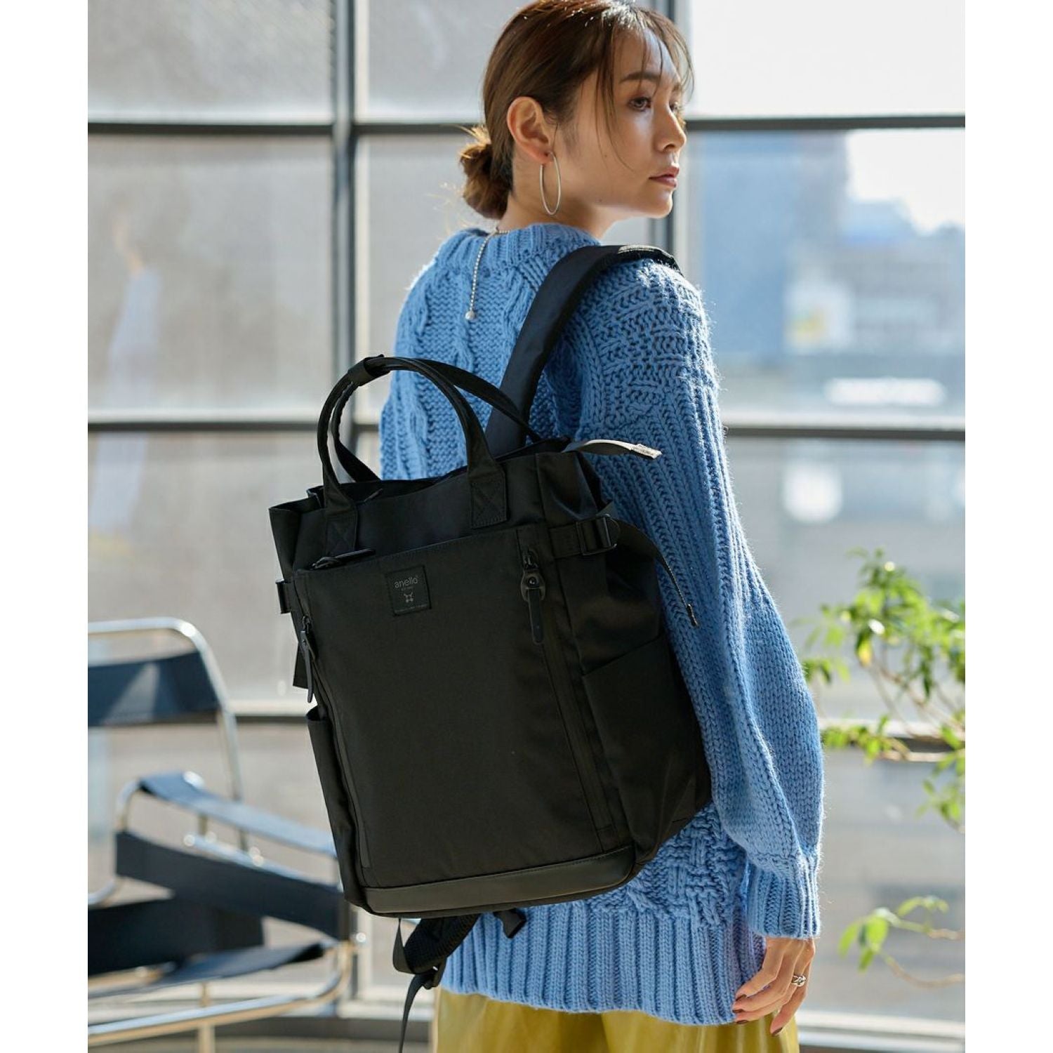 Anello Solid 2Way Tote Backpack (Black)