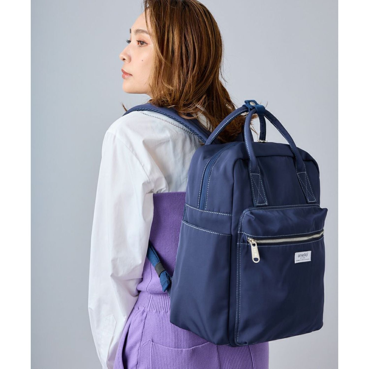 Anello Town Squared Backpack (Blue Grey)
