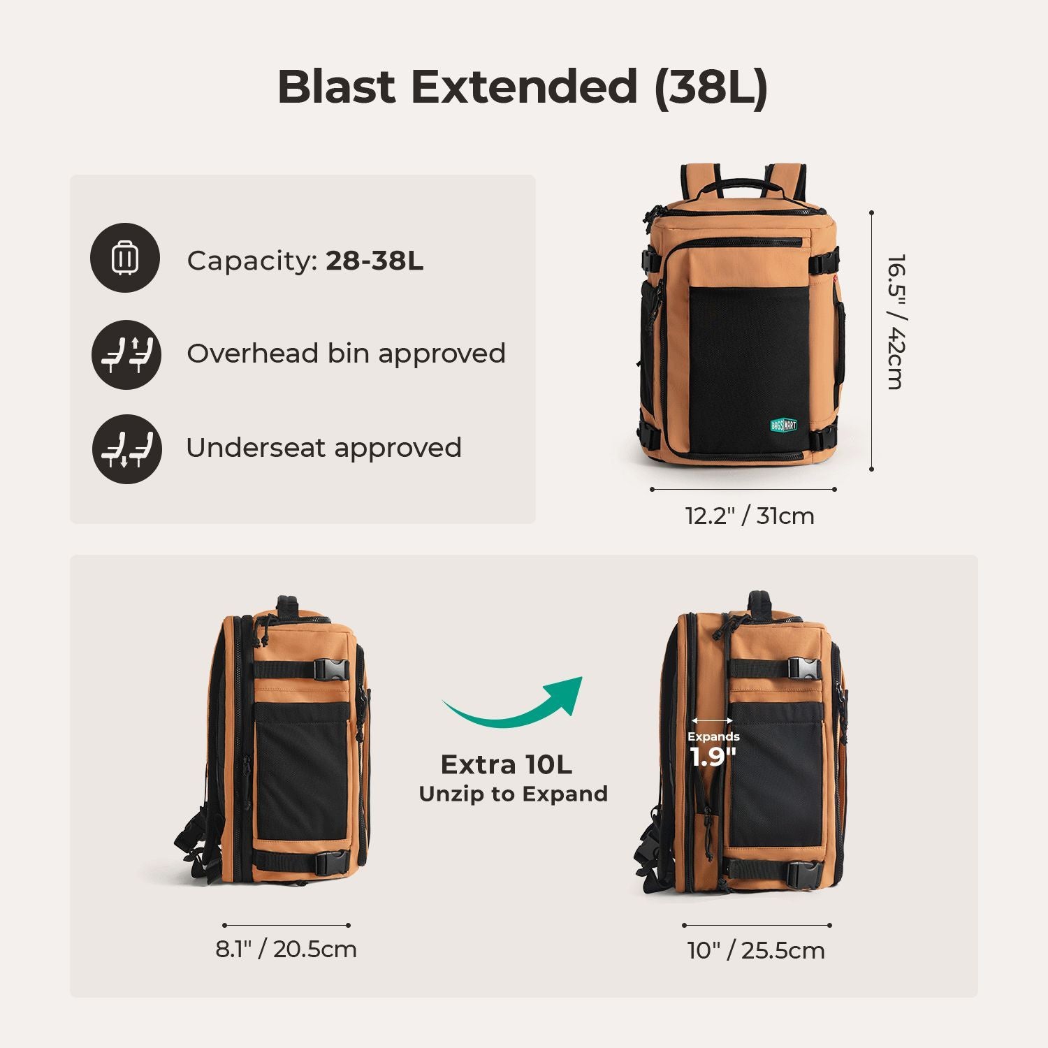 Bagsmart Blast Quick Access Carry On Expandable Travel Backpack (Brown)