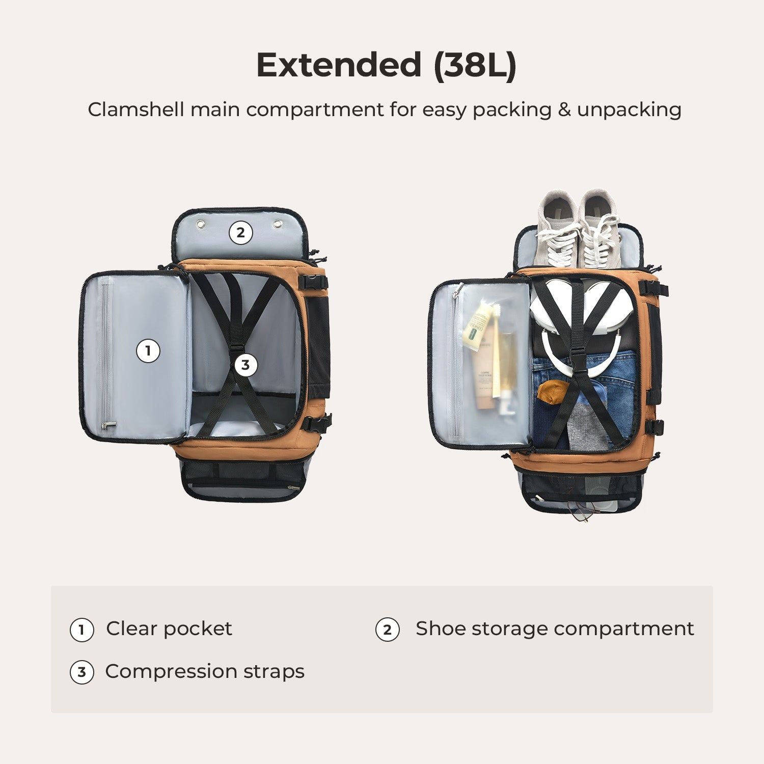 Bagsmart Blast Quick Access Carry On Expandable Travel Backpack (Brown)
