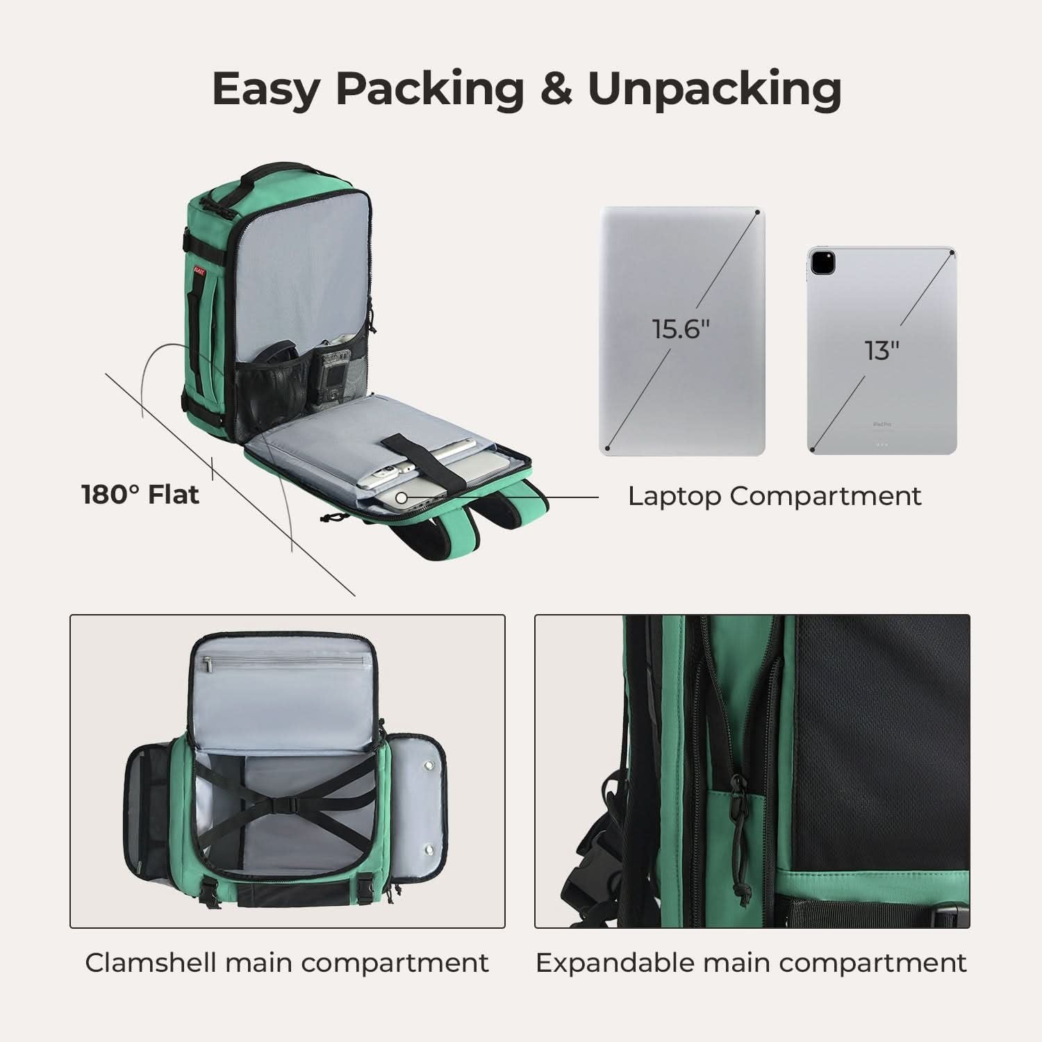 Bagsmart Blast Quick Access Carry On Expandable Travel Backpack (Green)