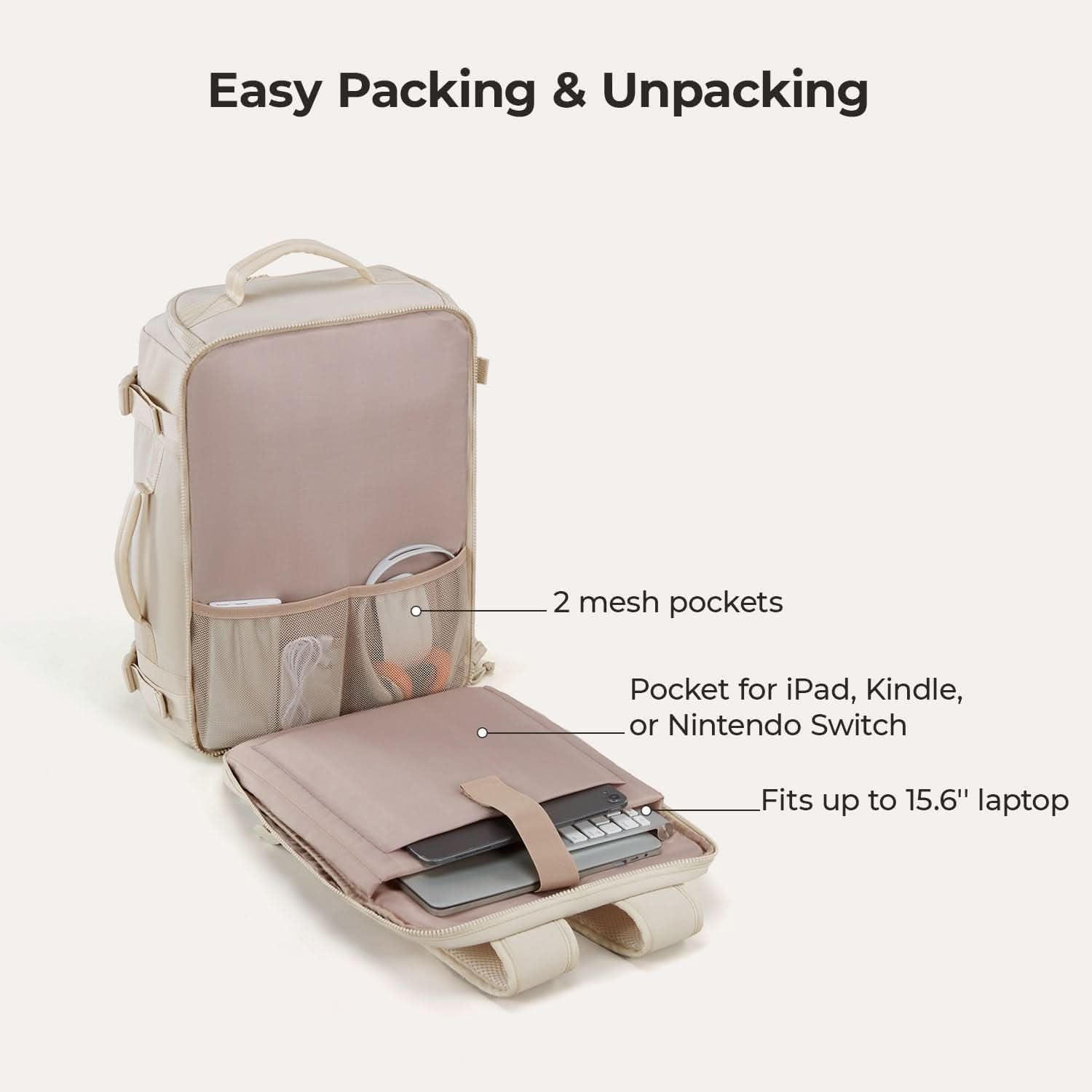 Bagsmart Blast Quick Access Carry On Travel Backpack Standard 28L (Beige)