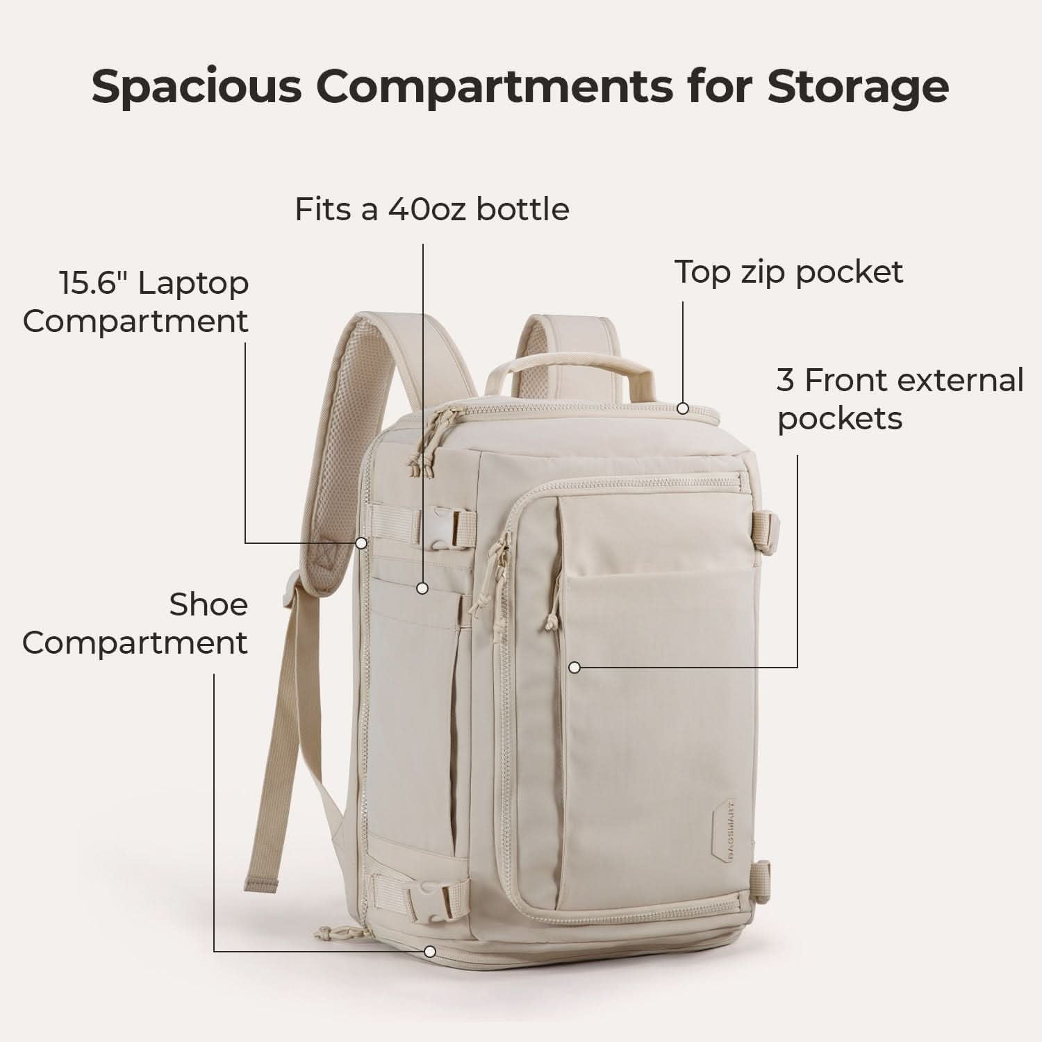 Bagsmart Blast Quick Access Carry On Travel Backpack Standard 28L (Beige)