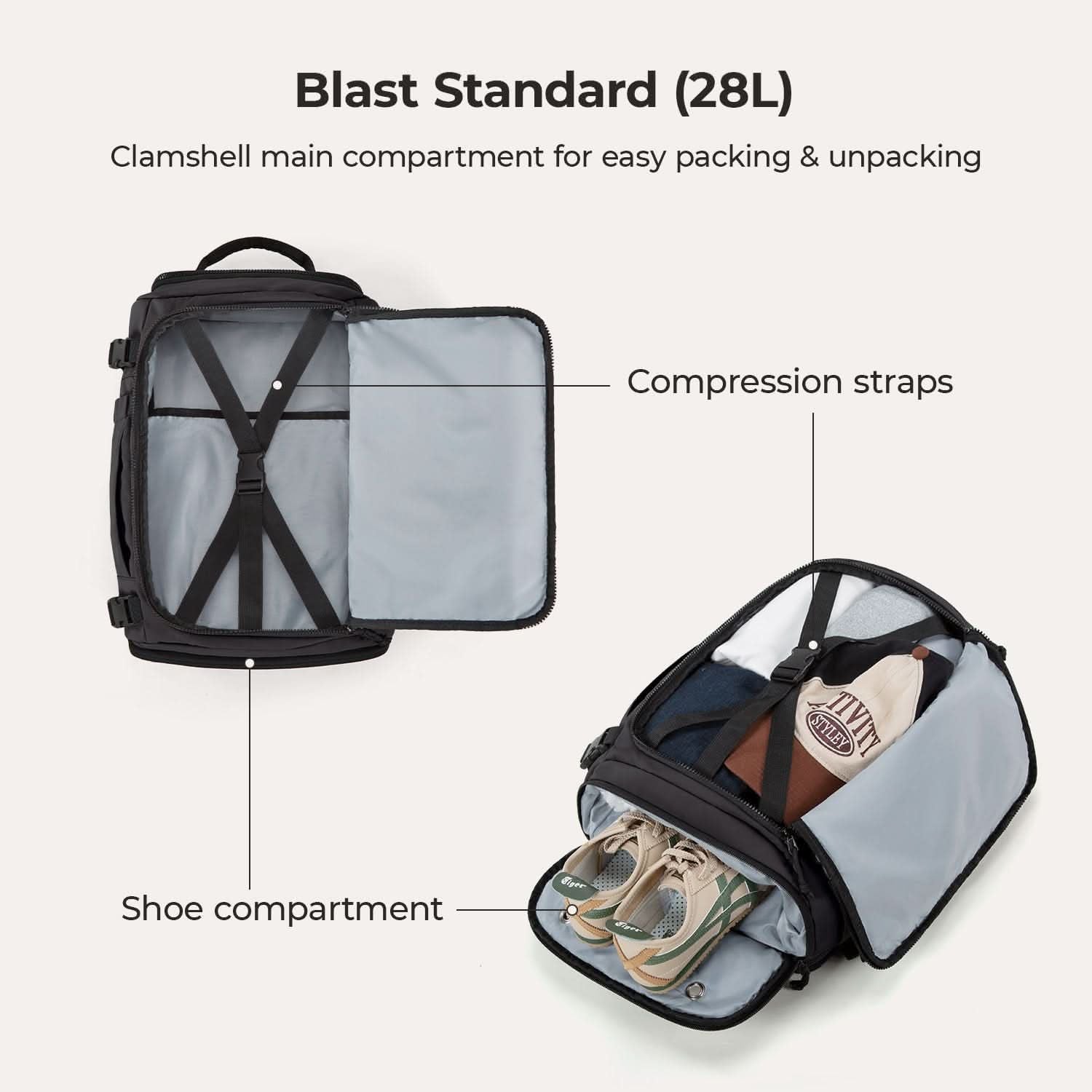Bagsmart Blast Quick Access Carry On Travel Backpack Standard 28L (Black)