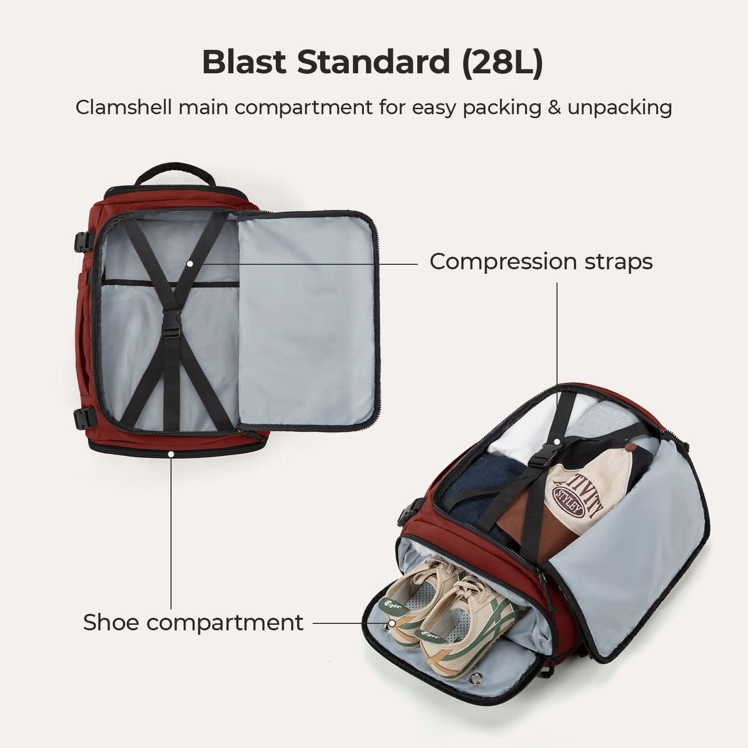 Bagsmart Blast Quick Access Carry On Travel Backpack Standard 28L (Brandy Snifter)