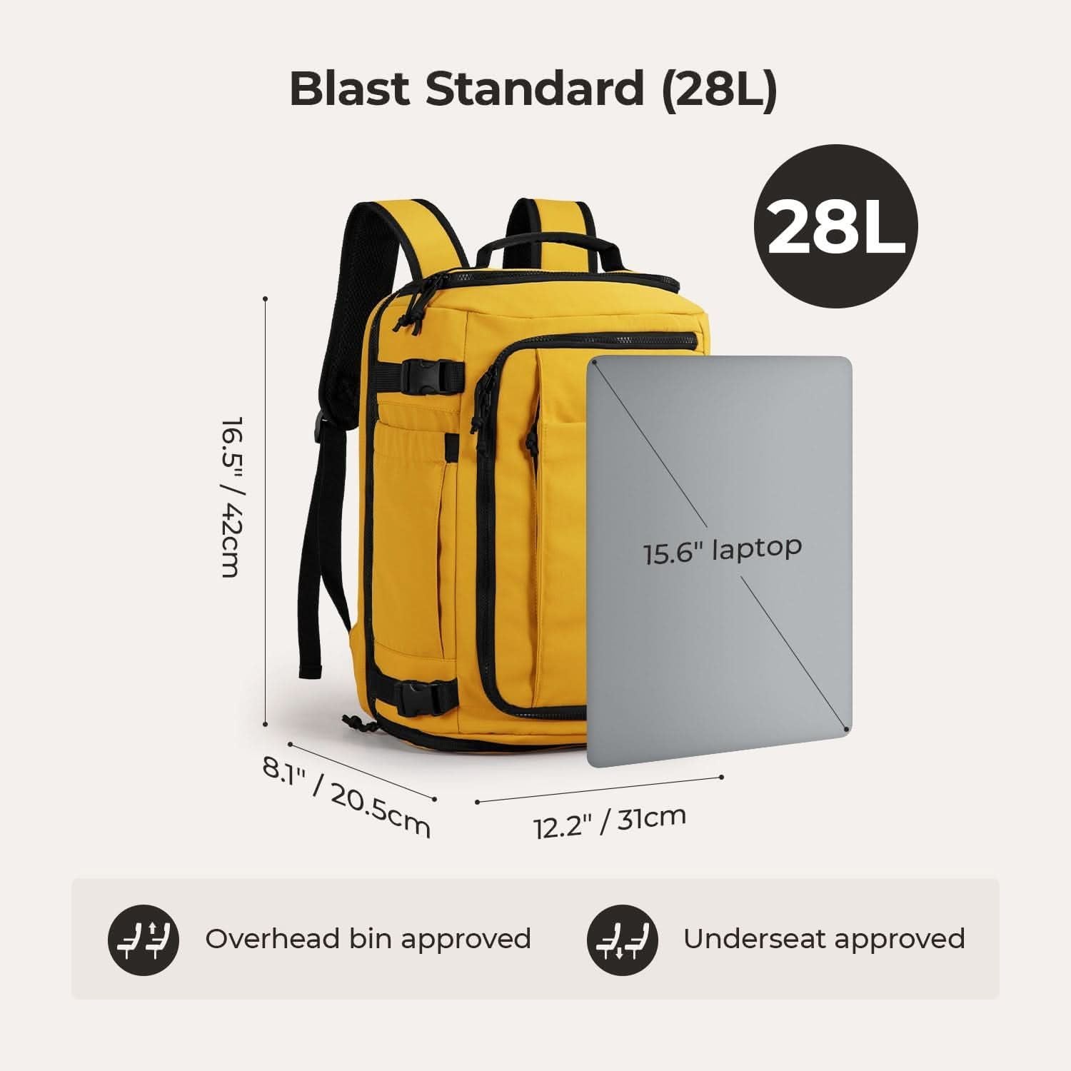 Bagsmart Blast Quick Access Carry On Travel Backpack Standard 28L (Daylily)