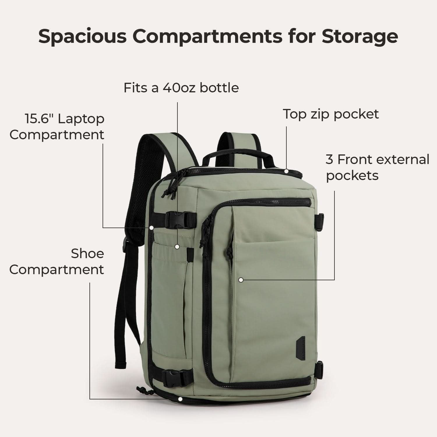 Bagsmart Blast Quick Access Carry On Travel Backpack Standard 28L (Green)