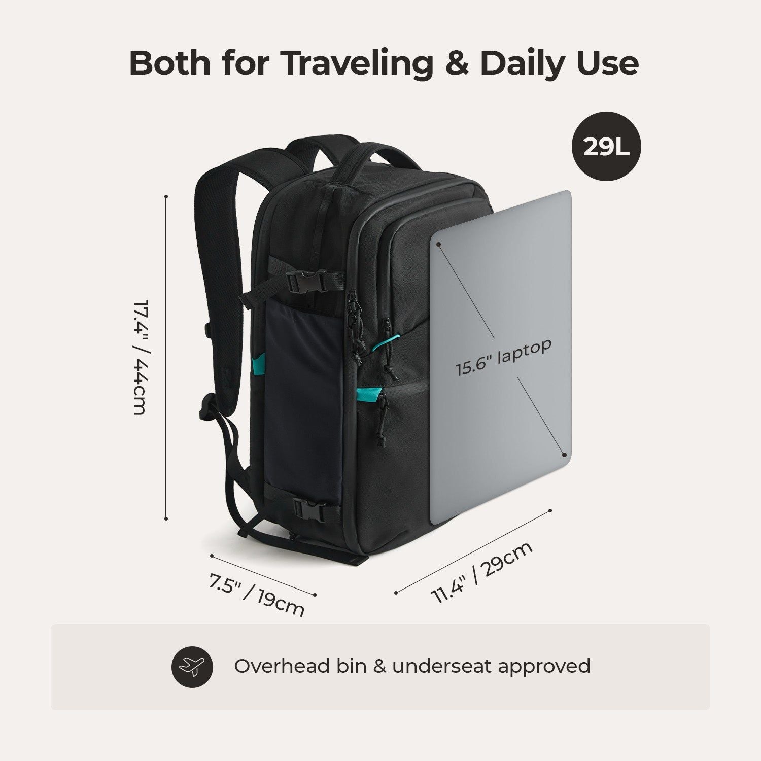 Bagsmart Faro Carry On Travel Backpack Set 29L (Black)
