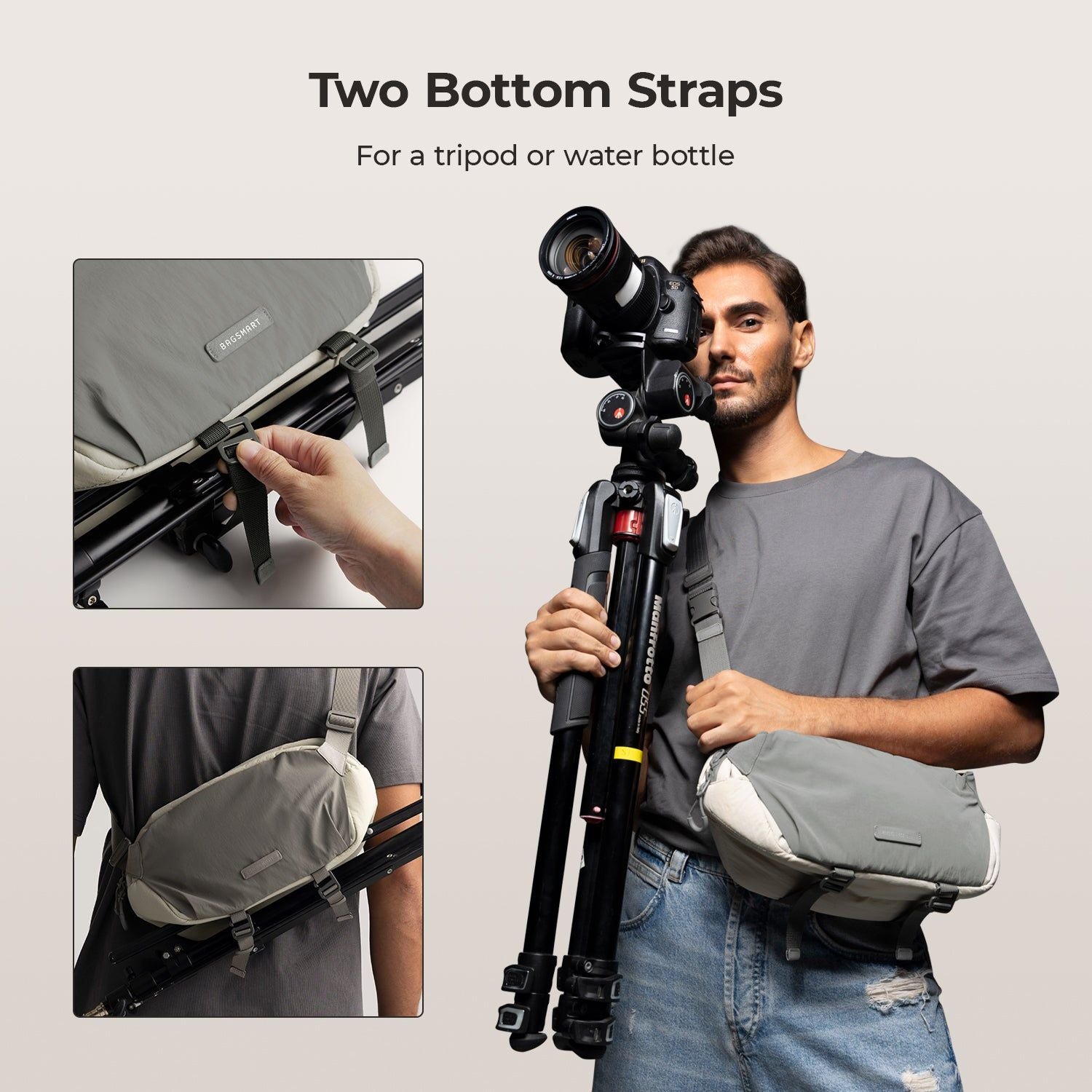 Bagsmart Soar Camera Sling Bag With Tripod Holder 6L (Gray)
