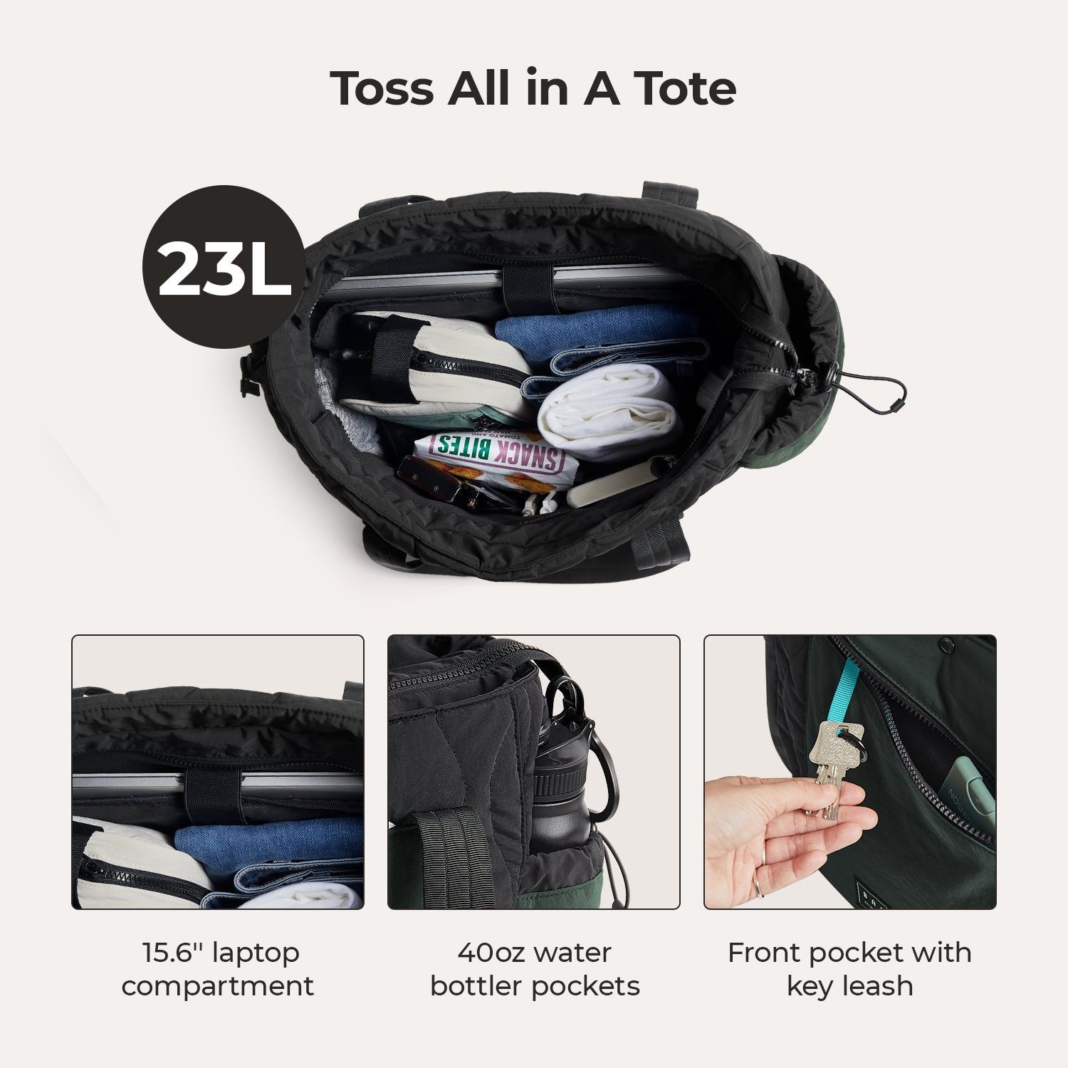 Bagsmart Vega Featherlight Tote Bag 23L (Black)