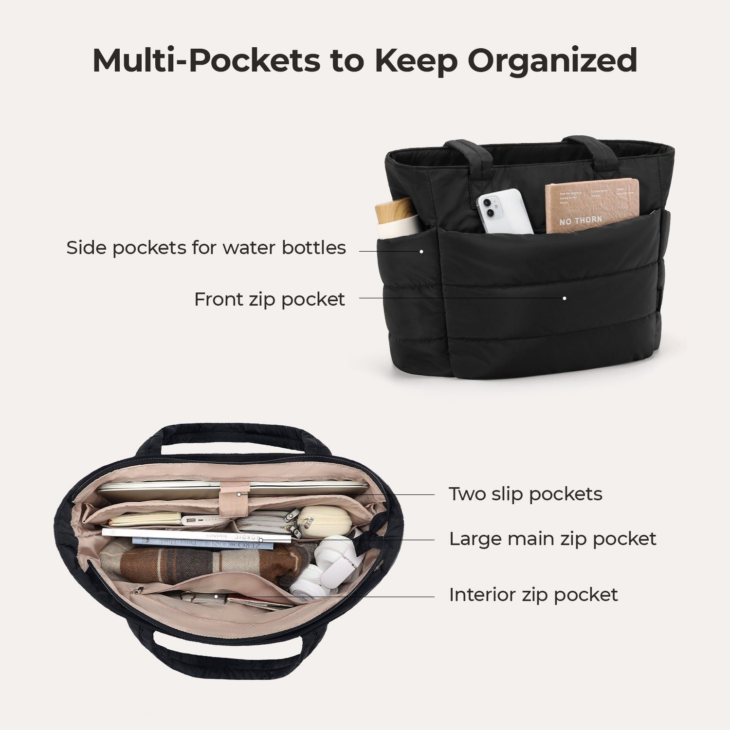 Bagsmart Zora Puffy Tote 20L (Black)