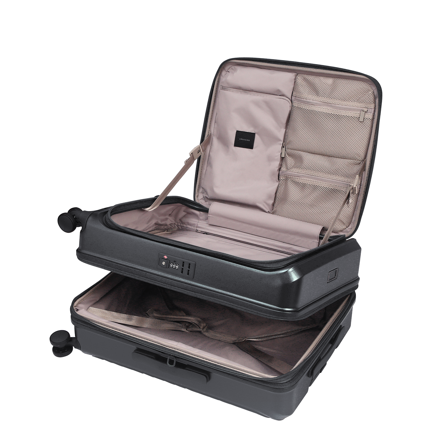 CROSSING INVI 25" Medium Expandable Luggage With Front & Middle Access V3 - Black