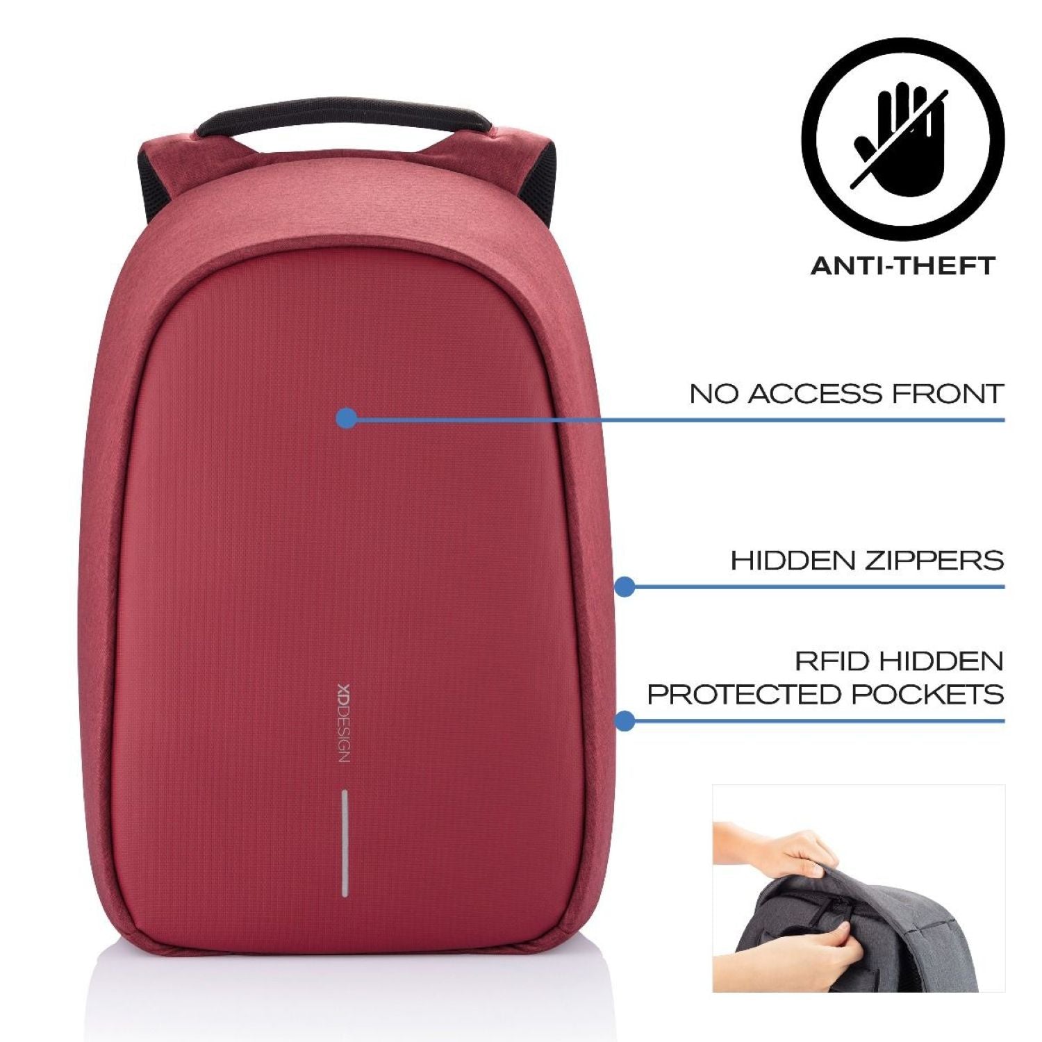 Bobby Hero Regular Anti-Theft Backpack - Red