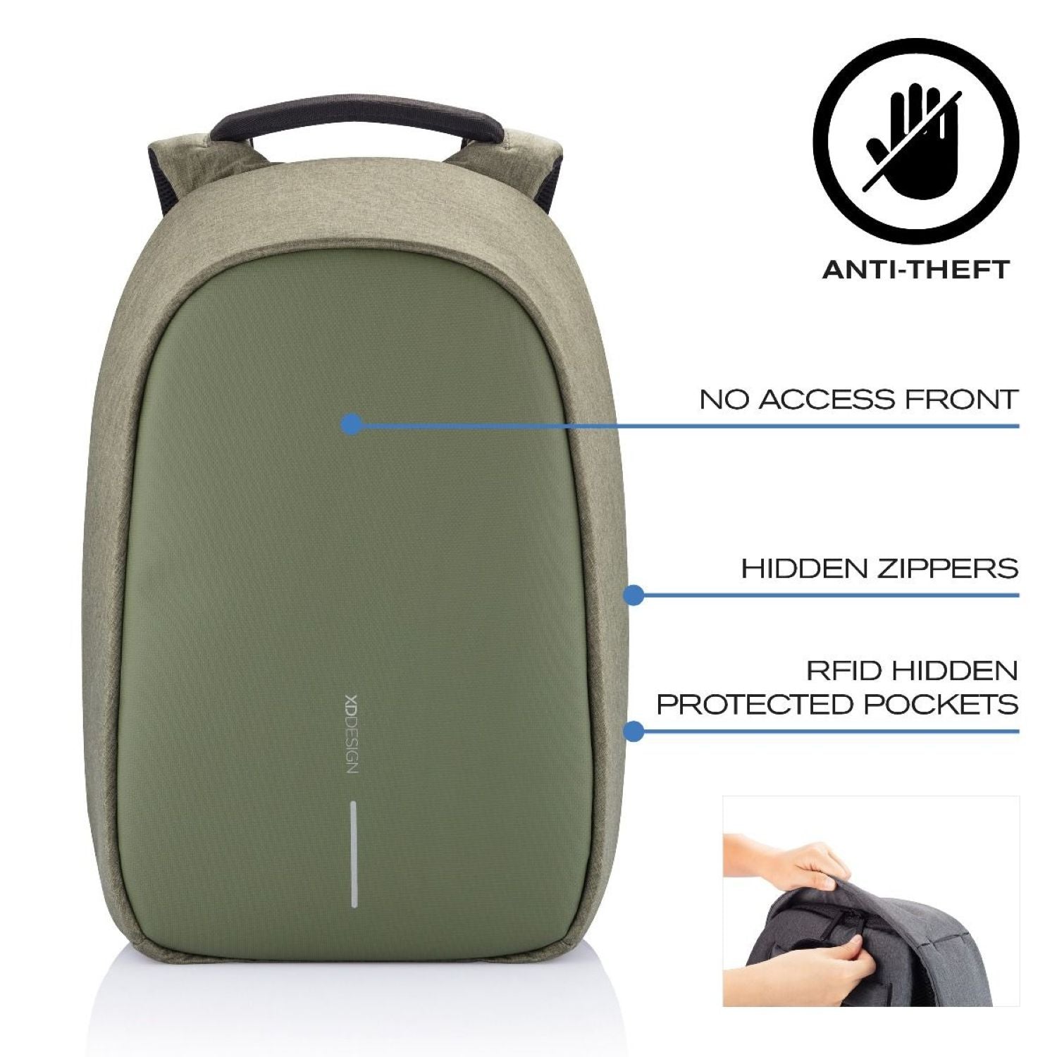 Bobby Hero Small Anti-Theft Backpack - Green