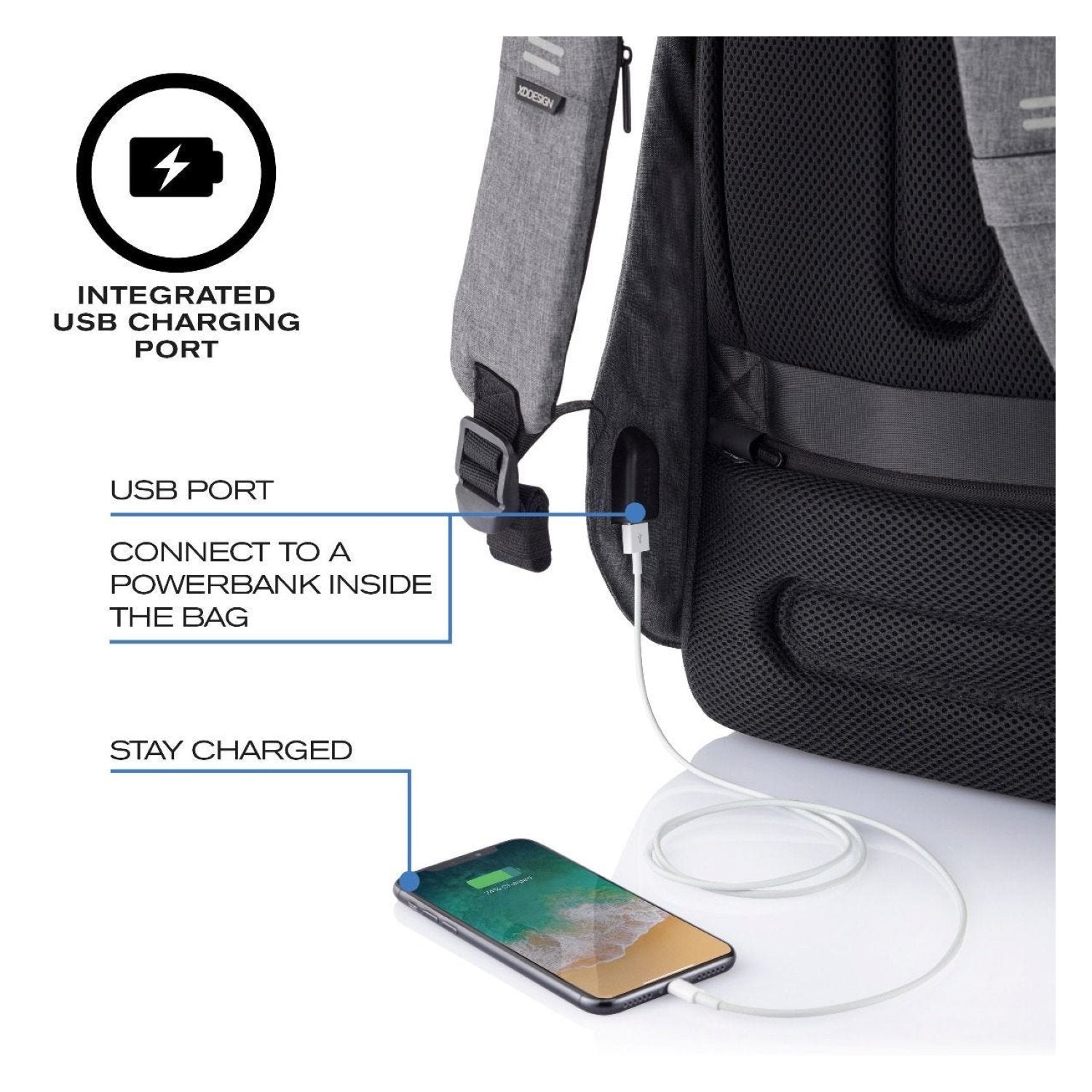 Bobby Hero Small Anti-Theft Backpack - Grey