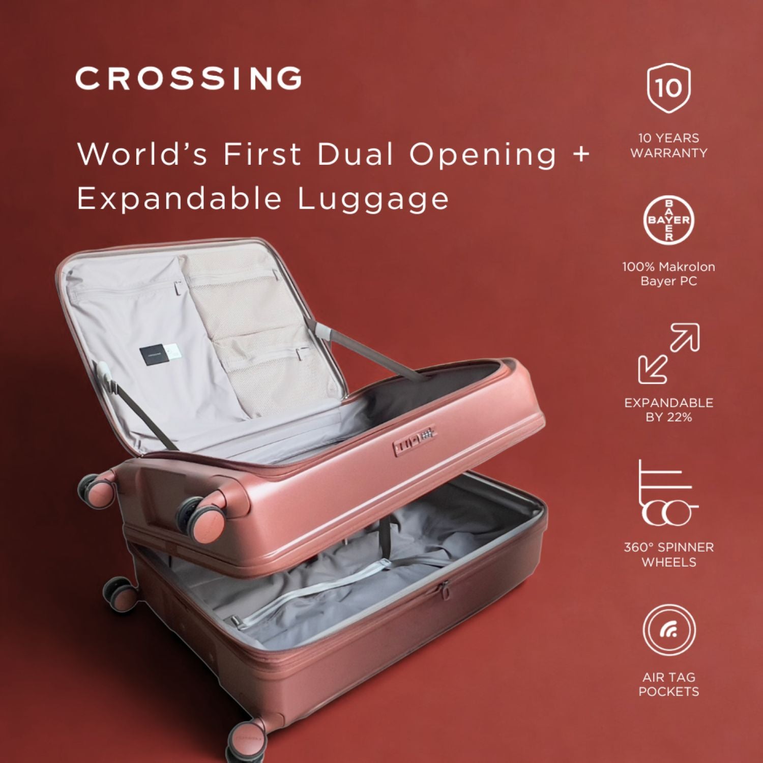 CROSSING INVI 20" Carry On Expandable Luggage With Front & Middle Access - Black
