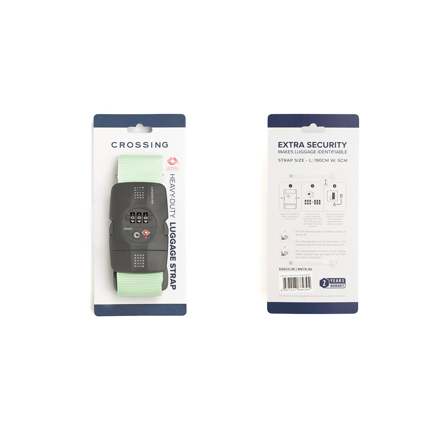 Crossing Luggage Strap With 3 Dial TSA Lock - Mint