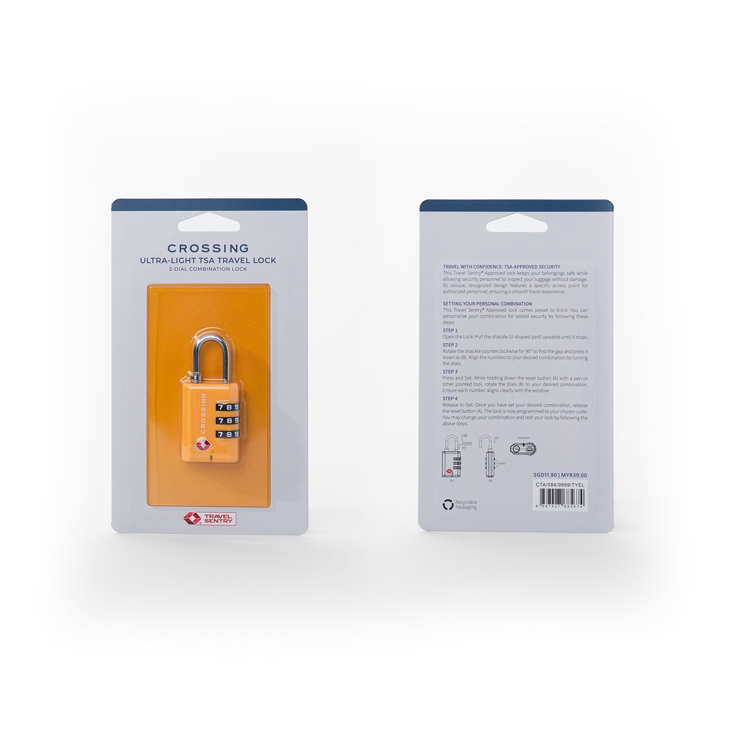 Crossing Ultra-Light TSA 3-Dial Travel Lock - Tuscany Yellow