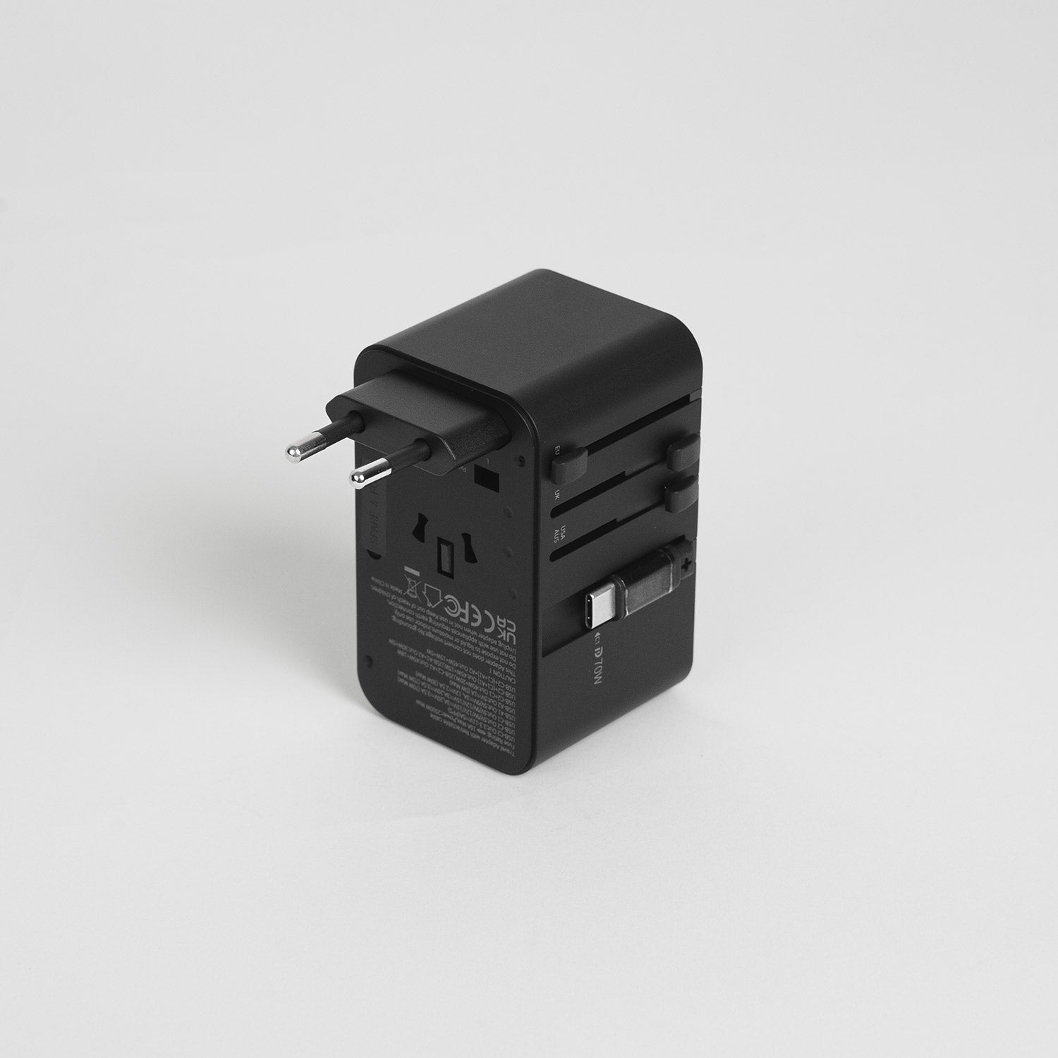 Crossing World Travel Adaptor 70W with 2 X USB-A + 2 X USB-C with Built-In Type C Cable - Black