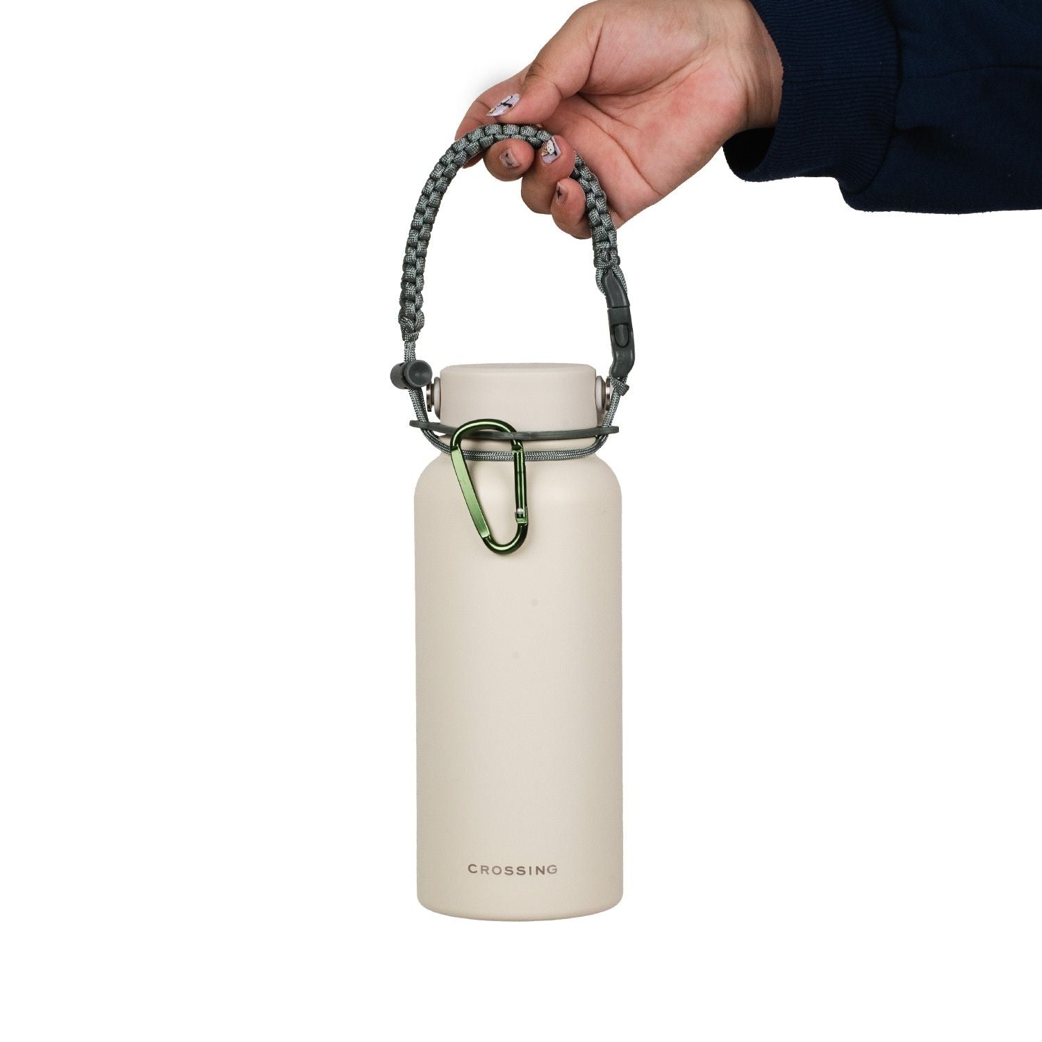 Crossing Paracord Bottle Carrier Strap with Carabiner - Grey