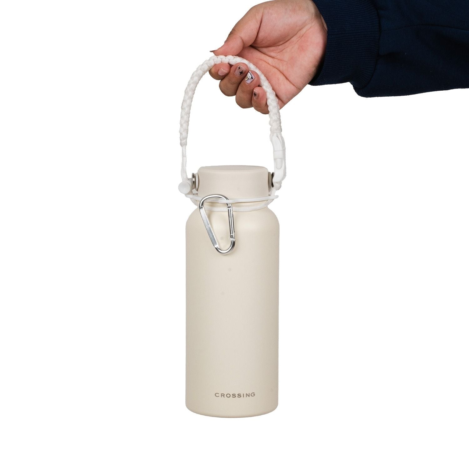 Crossing Paracord Bottle Carrier Strap with Carabiner - White