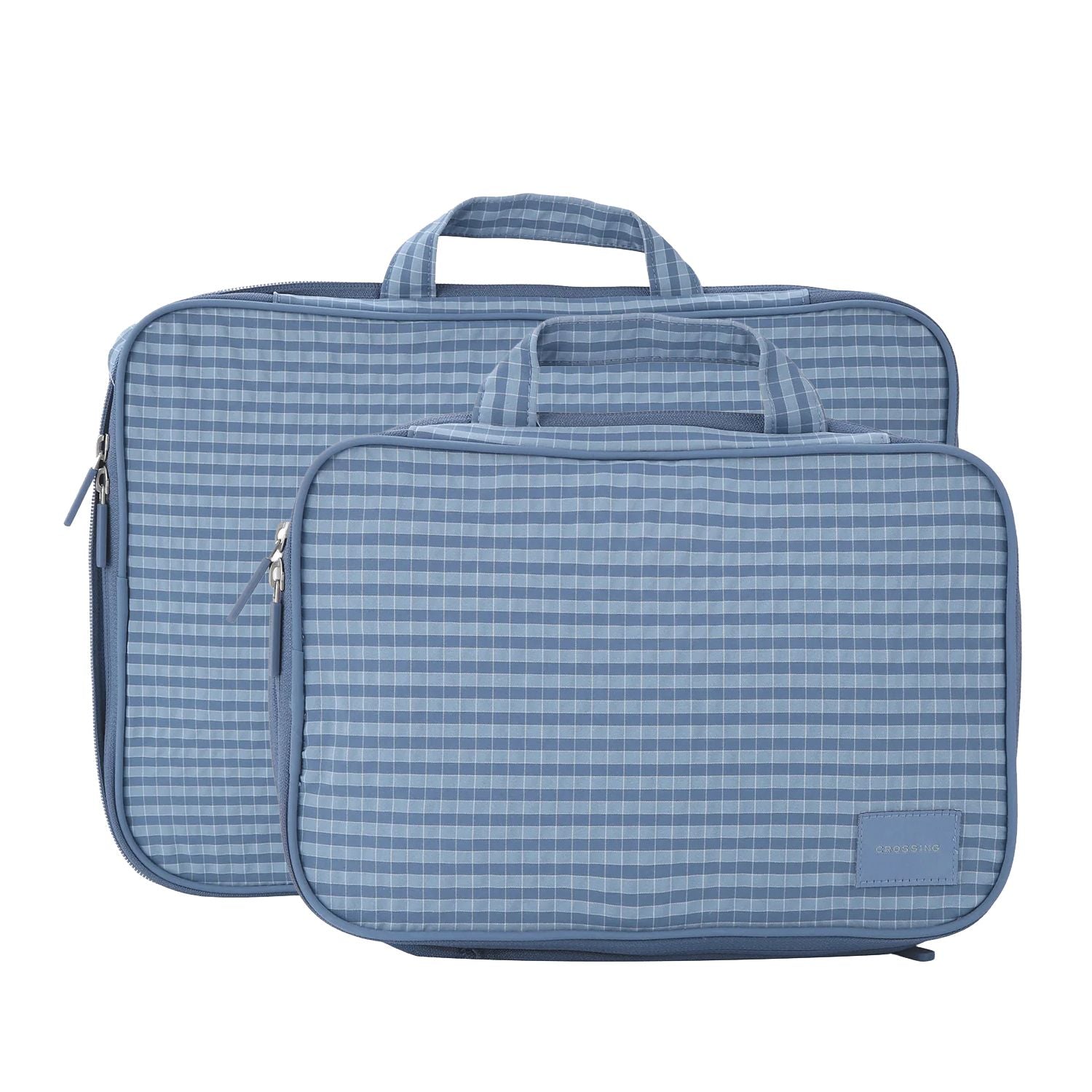 Crossing Waterproof Rayon Checked Compression Packing Cube Set (2-Piece Set) - Blue