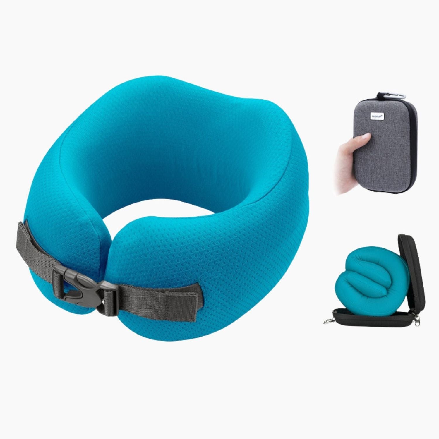 Easynap Foldable Pocket Travel Neck Pillow With Pouch Large - Algiers Blue (Turquoise)