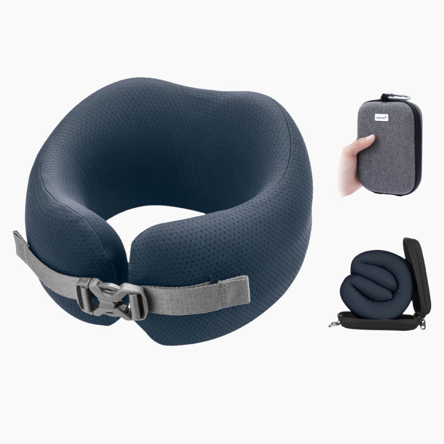 Easynap Foldable Pocket Travel Neck Pillow With Pouch Large - Midnight Navy (Dark Blue)