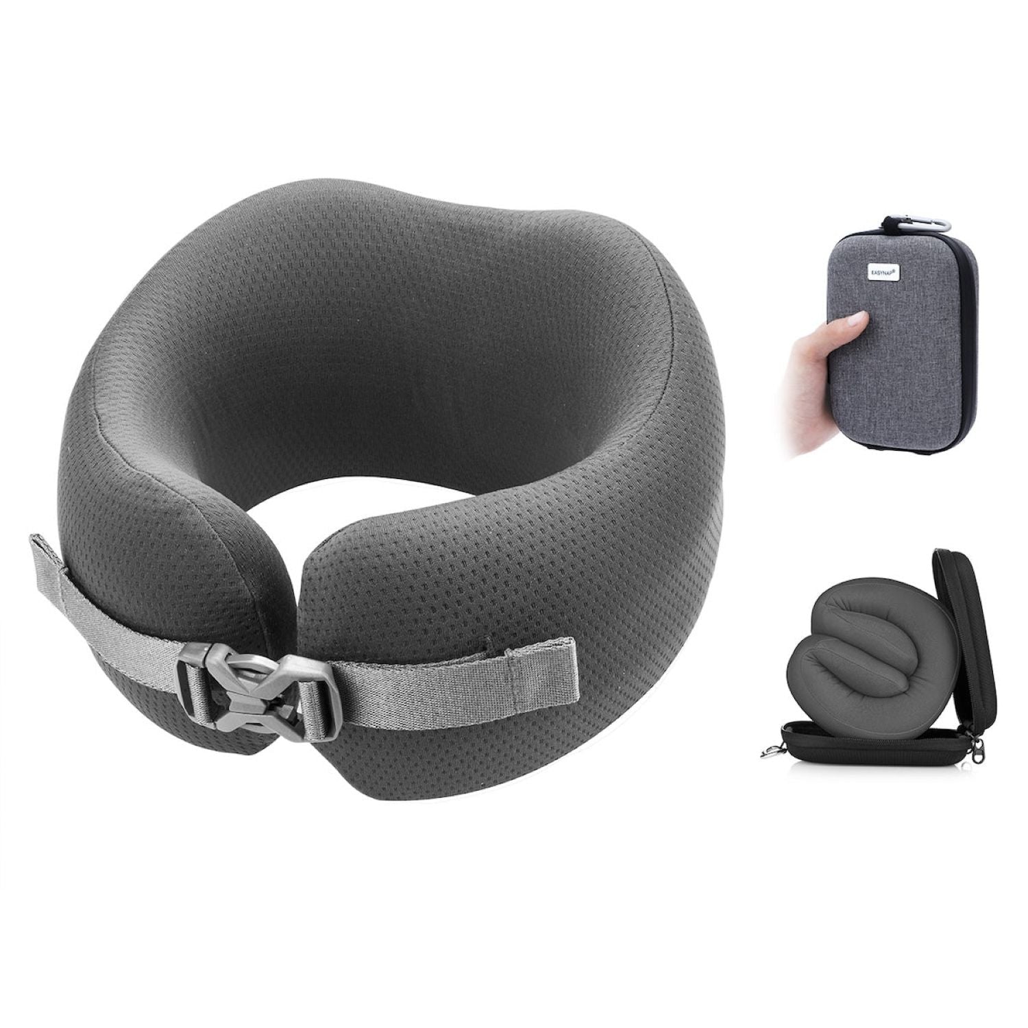 Easynap Foldable Pocket Travel Neck Pillow With Pouch Large - Pewter Gray