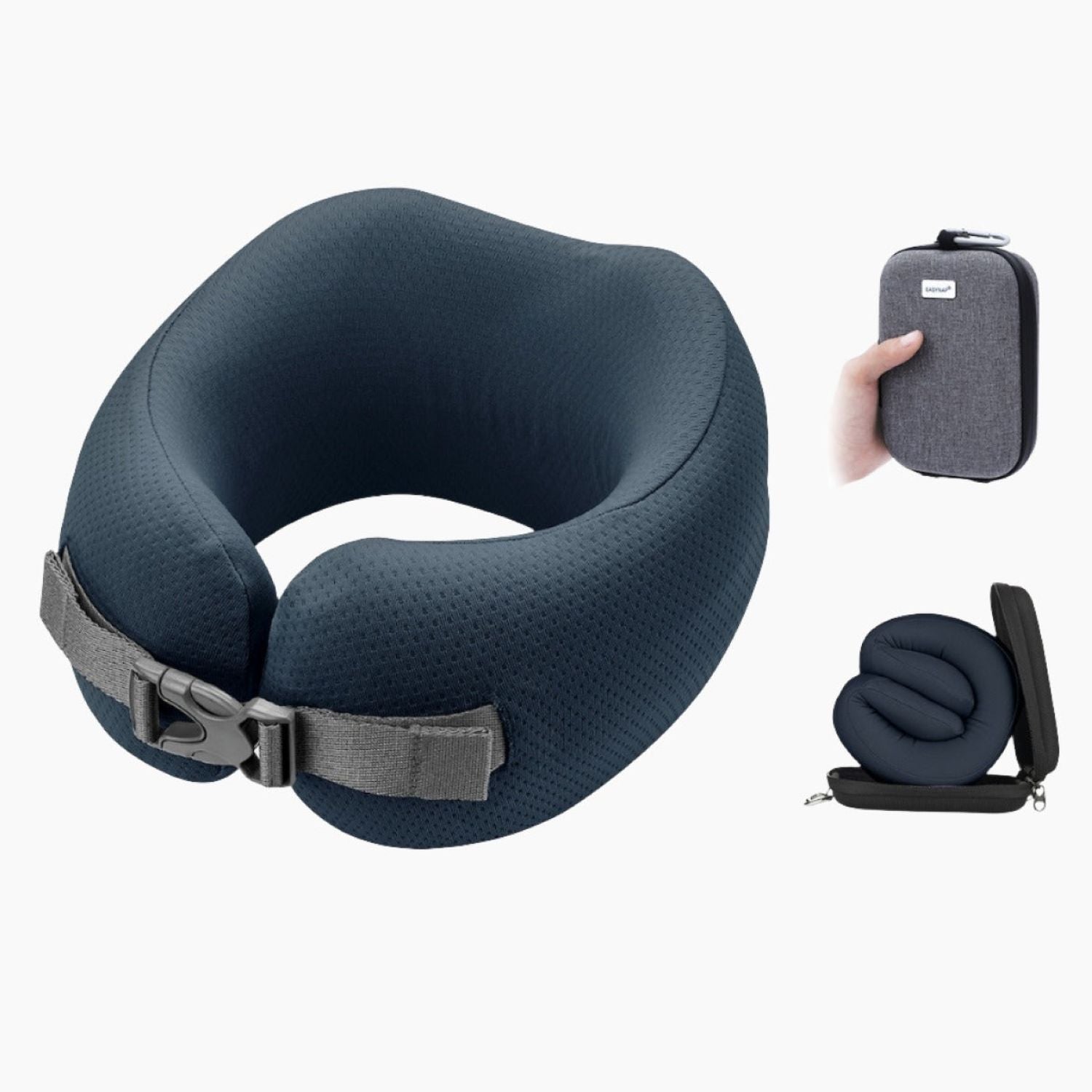 Easynap Foldable Pocket Travel Neck Pillow With Pouch Medium - Midnight Navy (Dark Blue)