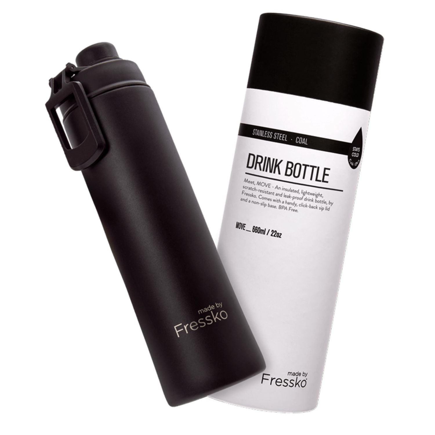 Made By Fressko Move 22oz Insulated Stainless Steel Drink Bottle - Coal