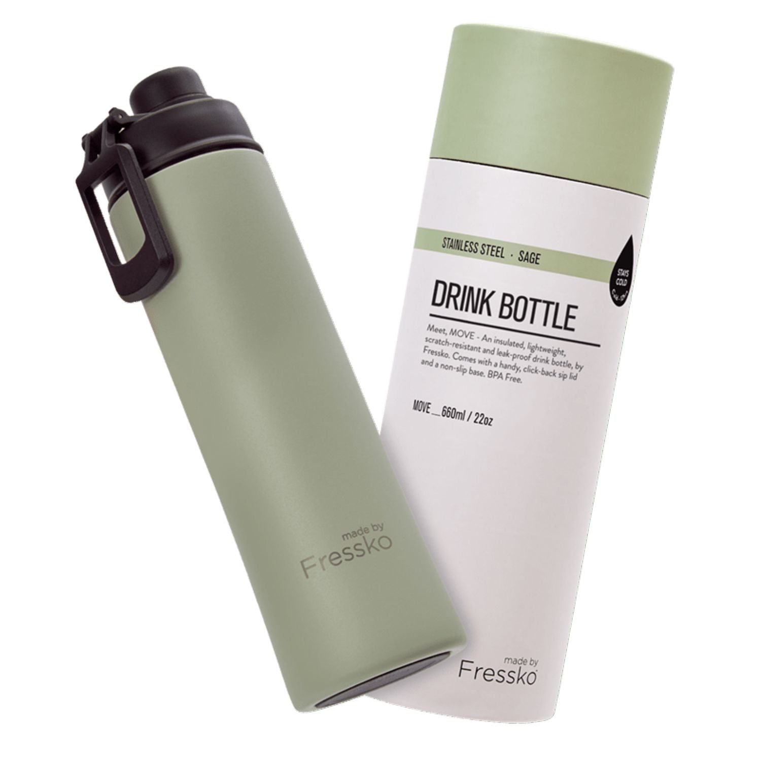 Made By Fressko Move 22oz Insulated Stainless Steel Drink Bottle - Sage