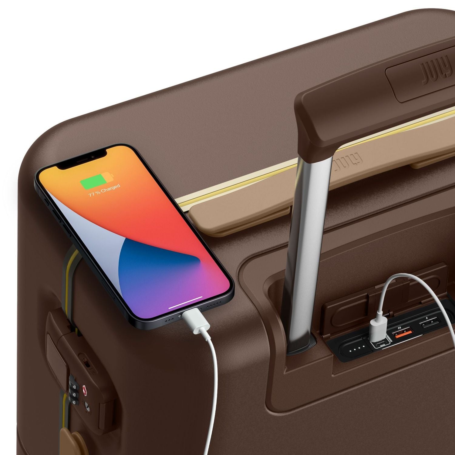 July Carry On Trunk Polycarbonate 21" Luggage With Fast Charge Usb-C Cable - Brown