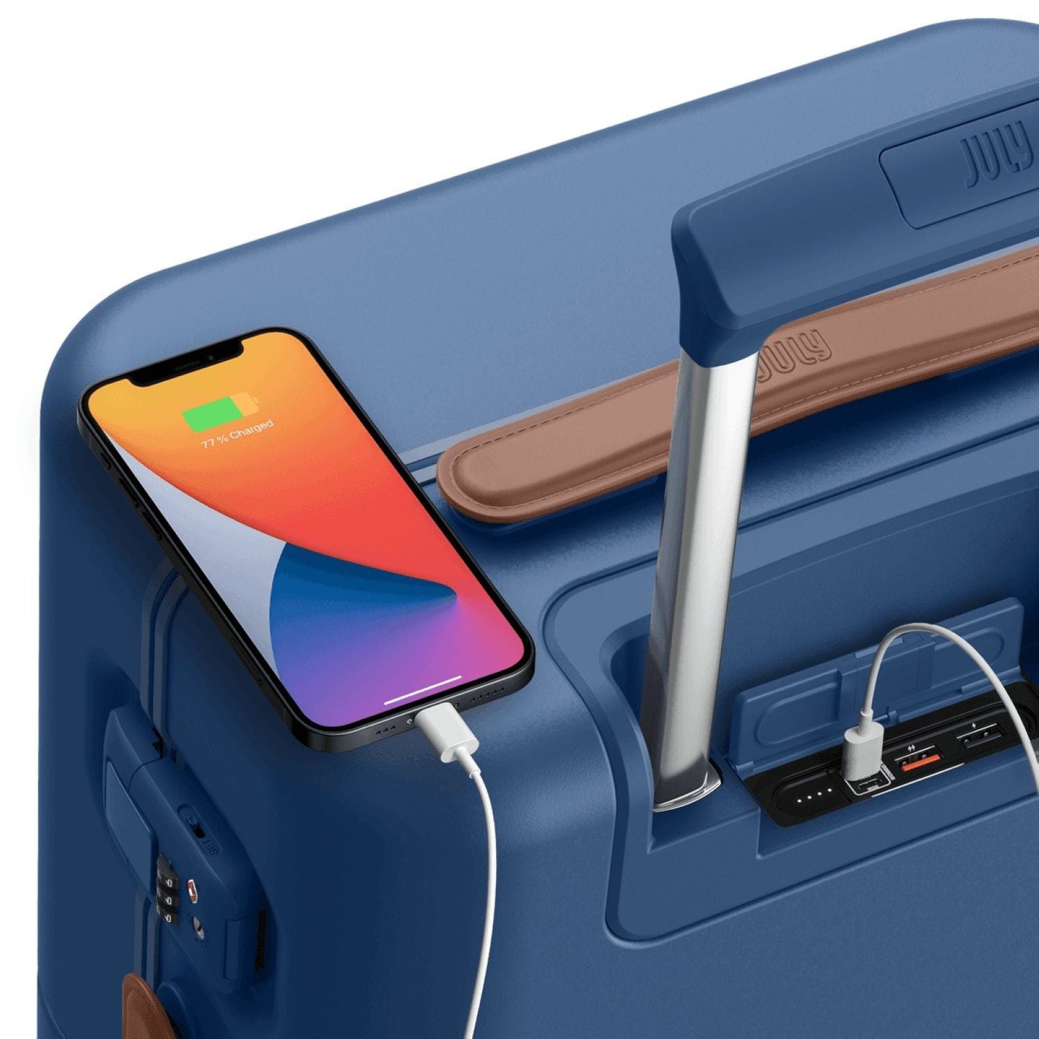 July Carry On Trunk Polycarbonate 21" Luggage With Fast Charge Usb-C Cable - French Blue