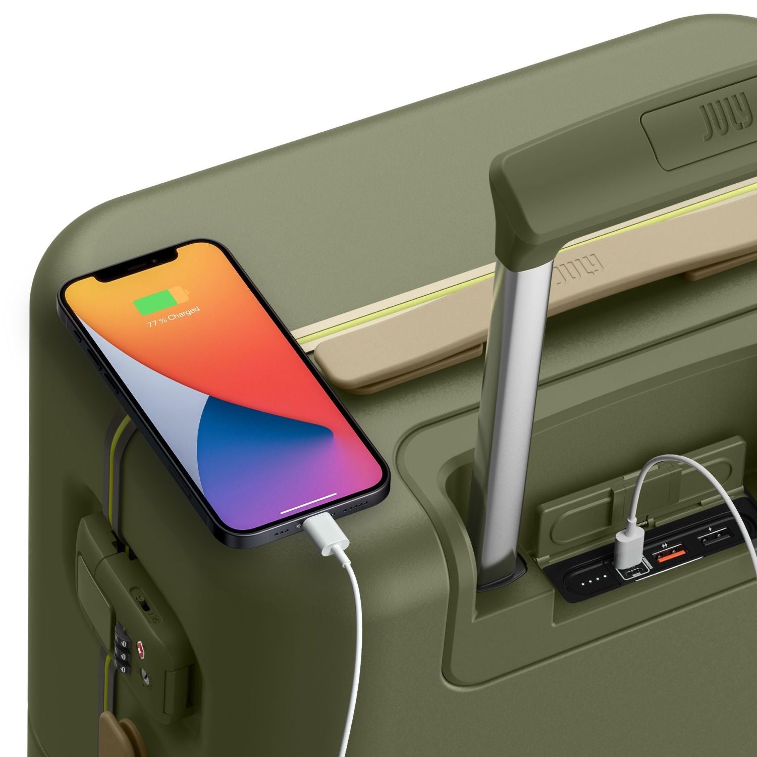 July Carry On Trunk Polycarbonate 21" Luggage With Fast Charge Usb-C Cable - Matte Green