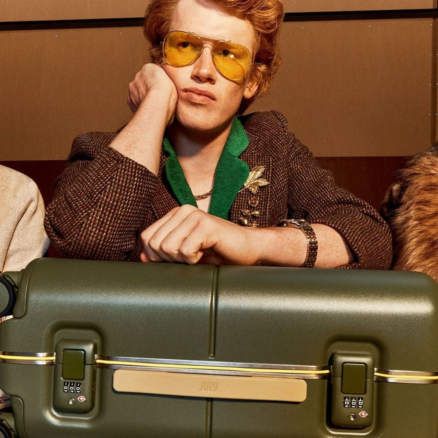 July Carry On Trunk Polycarbonate 21" Luggage With Fast Charge Usb-C Cable - Matte Green