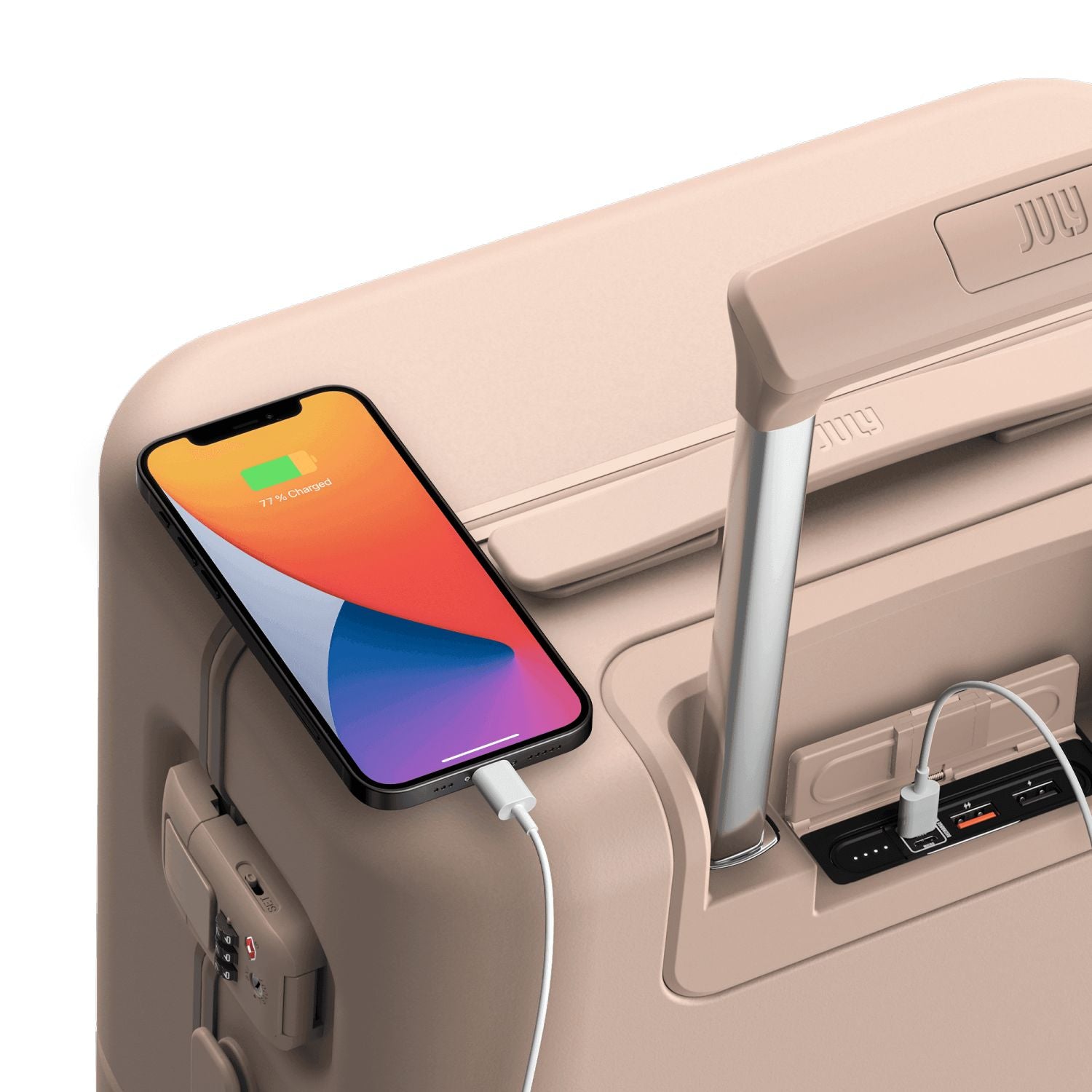 July Carry On Trunk Polycarbonate 21" Luggage With Fast Charge Usb-C Cable - Matte Sand