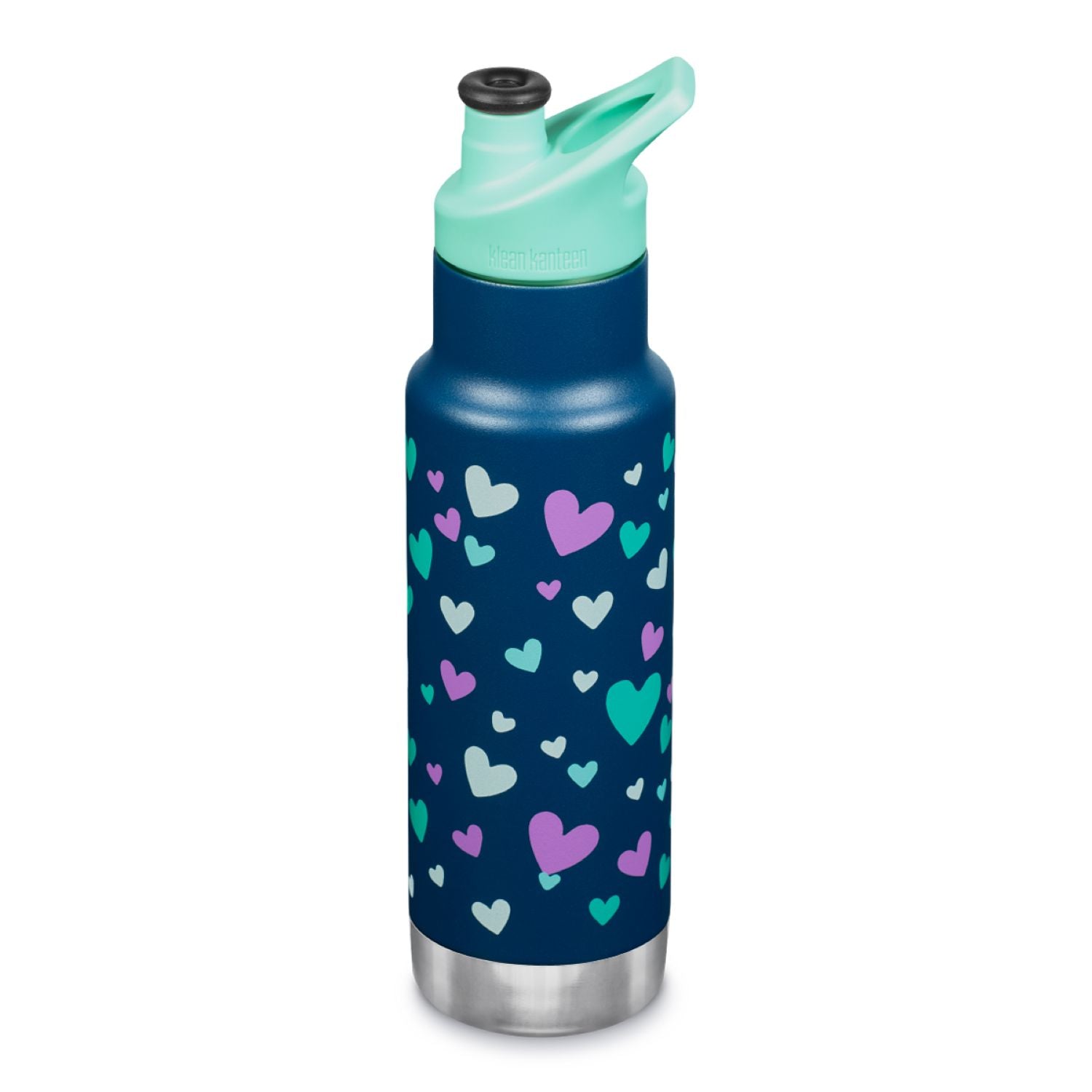 Klean Kanteen Insulated Kid Classic 12oz Water Bottle (with Kid Sport Cap) (Navy Hearts)