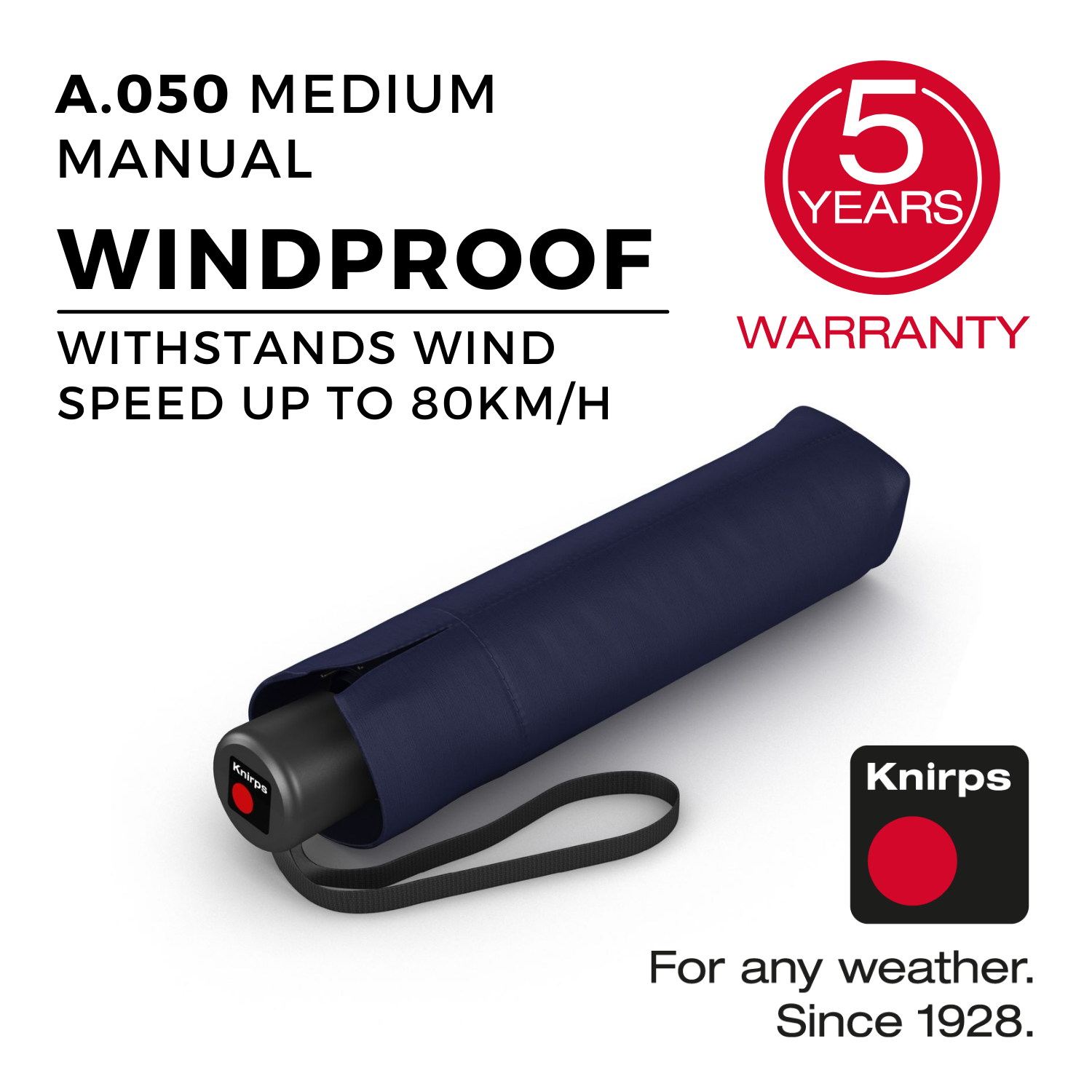 Knirps A.050 Medium Manual Umbrella - Navy