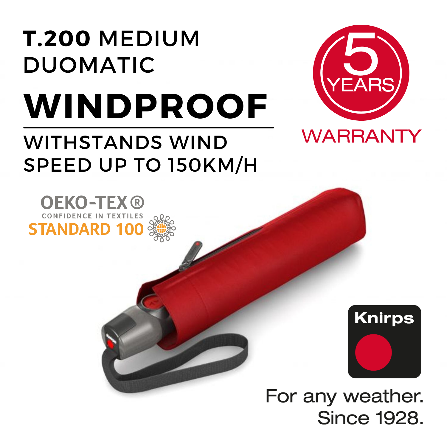 Knirps T.200 Medium Duomatic Umbrella - Red