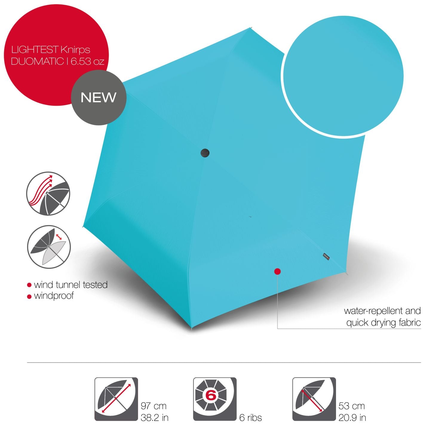 Knirps U.200 Ultra Light Duomatic Umbrella - Aqua