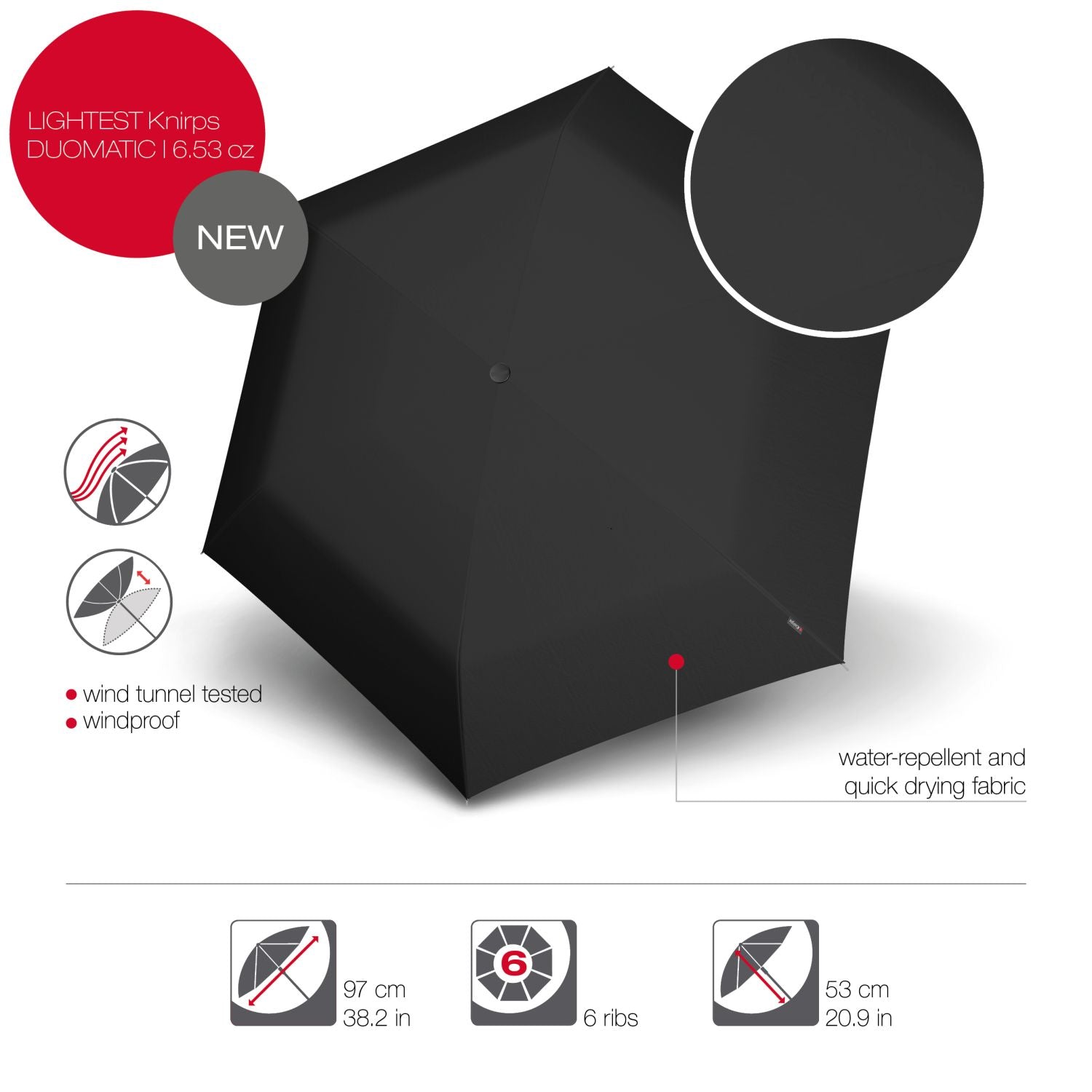 Knirps U.200 Ultra Light Duomatic Umbrella - Black