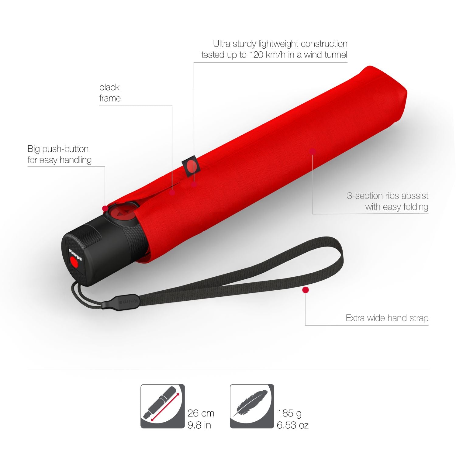 Knirps U.200 Ultra Light Duomatic Umbrella - Red