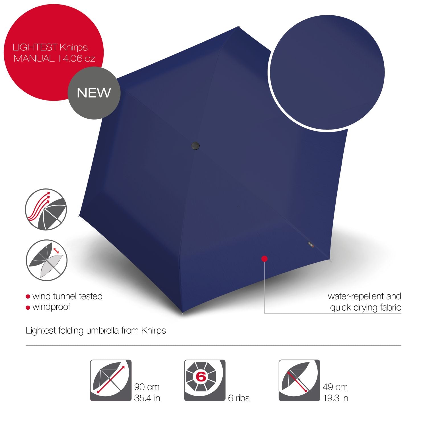 Knirps US.050 Ultra Light Slim Manual Umbrella - Navy