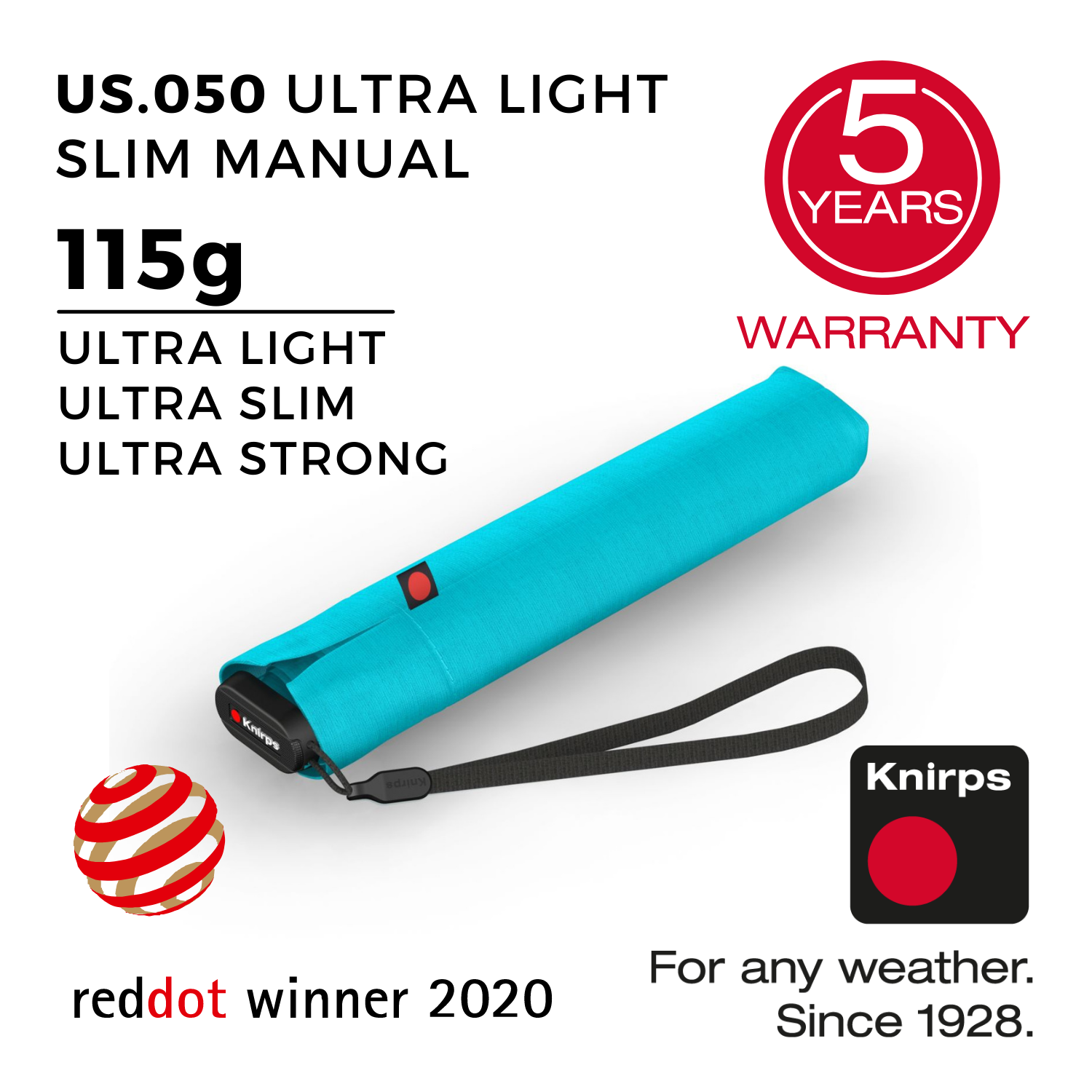 Knirps US.050 Ultra Light Slim Manual Umbrella - Aqua