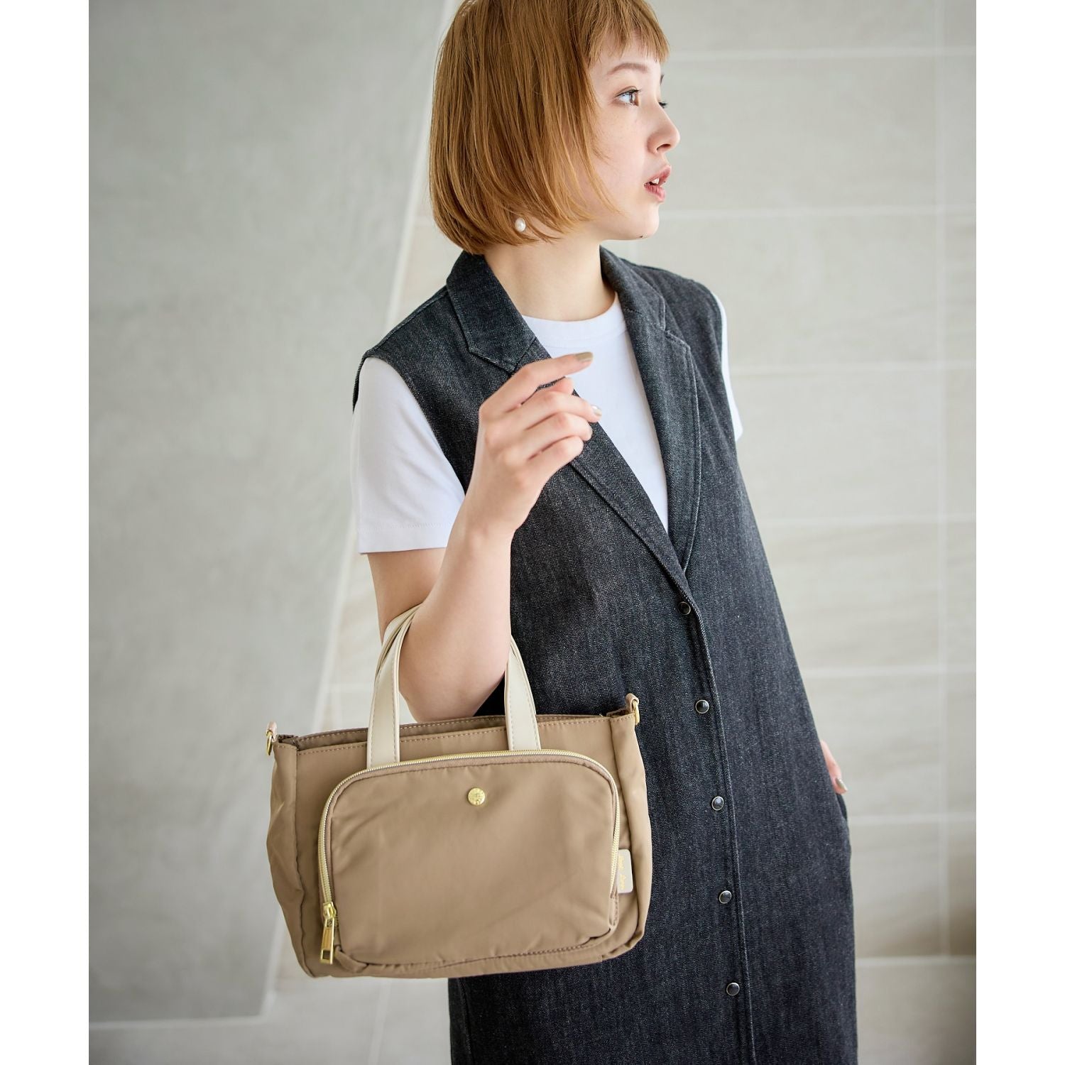 Legato Largo One Mile 2Way Wallet Shoulder Bag (Grey Beige)