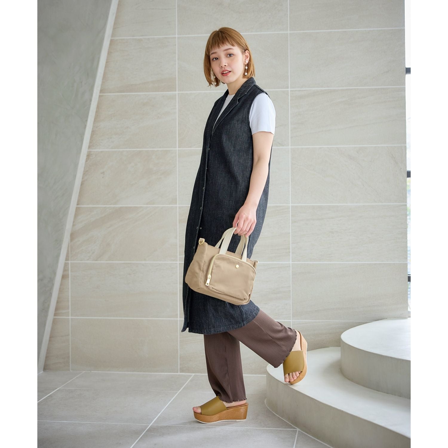 Legato Largo One Mile 2Way Wallet Shoulder Bag (Grey Beige)