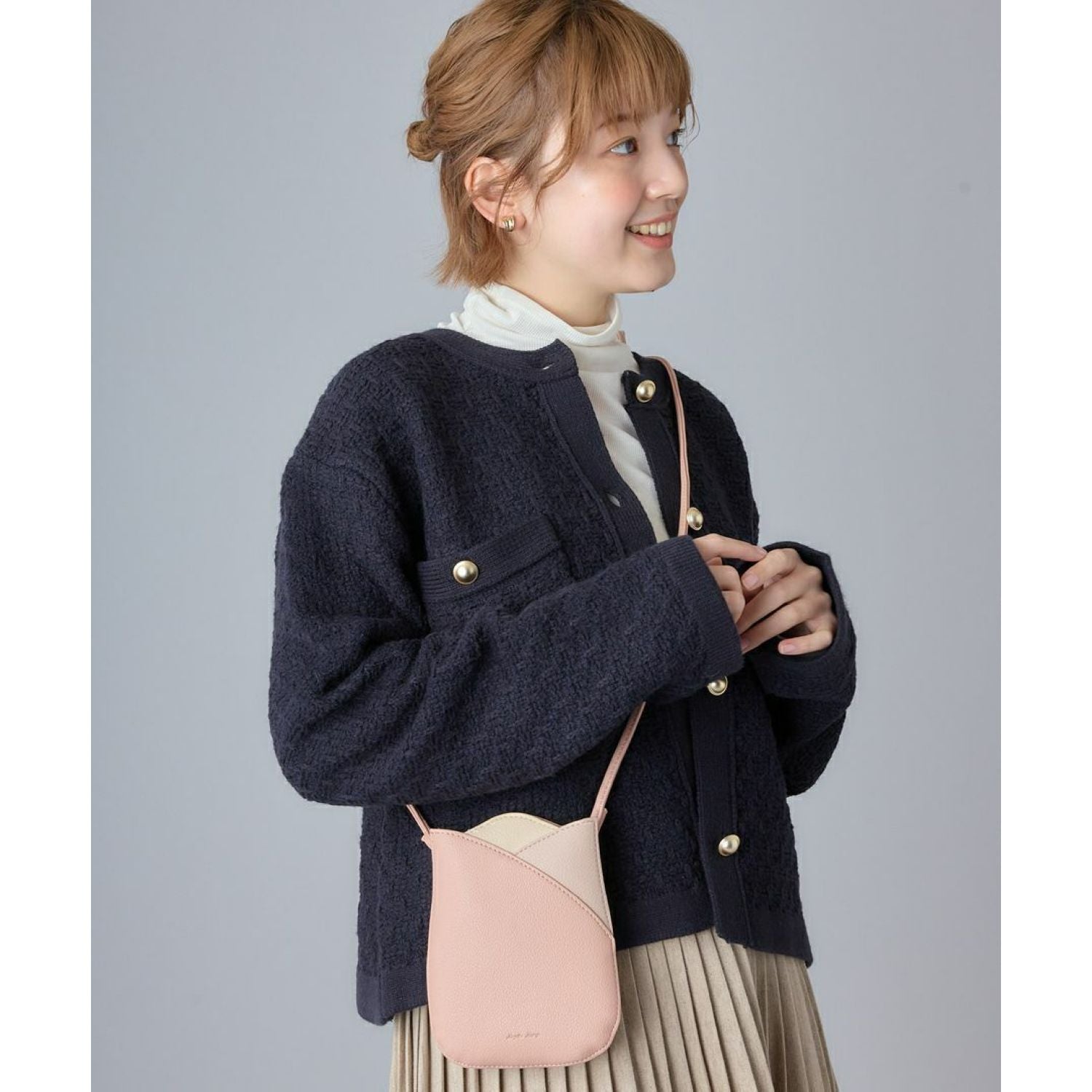 Legato Largo Tulip Faux Leather Series Smart Phone Shoulder Bag (Pink/Beige)