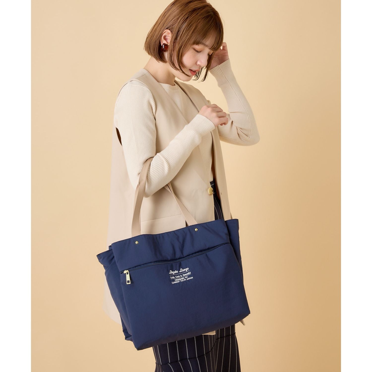 Legato Largo Washable Nylon 2Way Tote Bag (Navy)